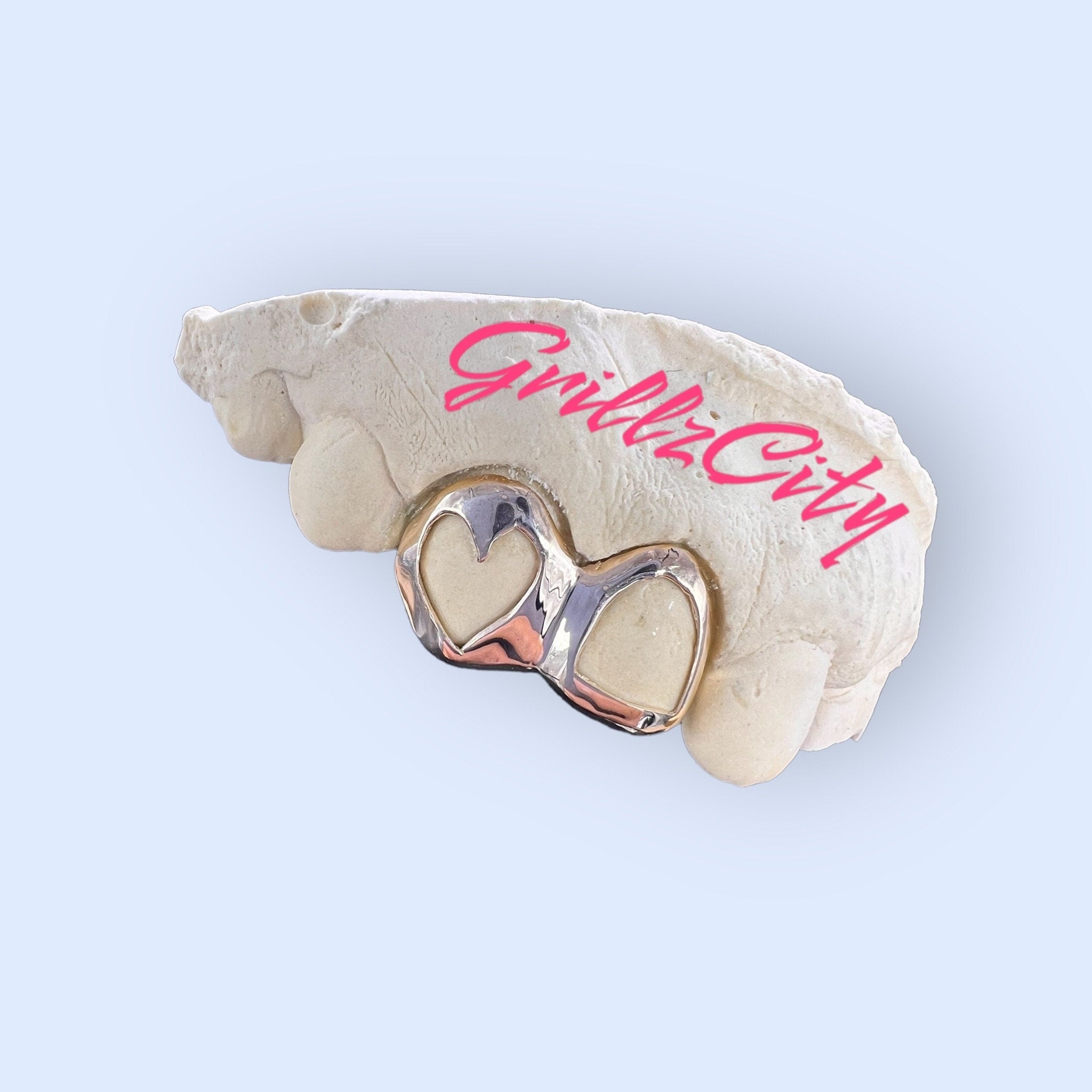 Custom Fit grillz 2 Teeth with heart or star open face grillz fangs /gold Silver Slugs Grillz/grillz with fangs free mold kit free shipping - GrillzCity