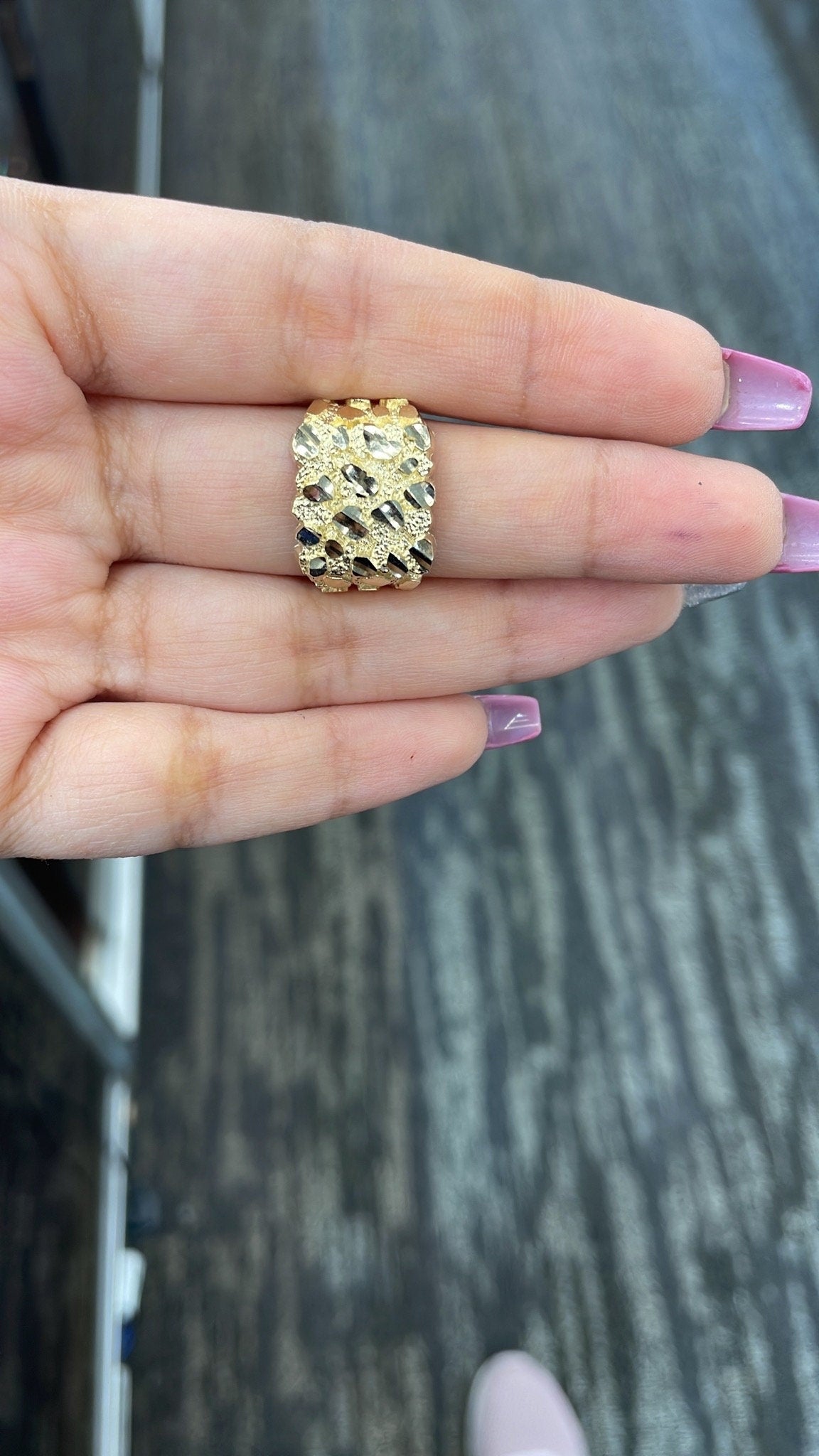10K gold square nugget Rings | Real Solid Gold 10K Square Nugget Ring Yellow Gold | 2.5gram to 3.5gram| Statement Rings |Nugget Ring for men - GrillzCity