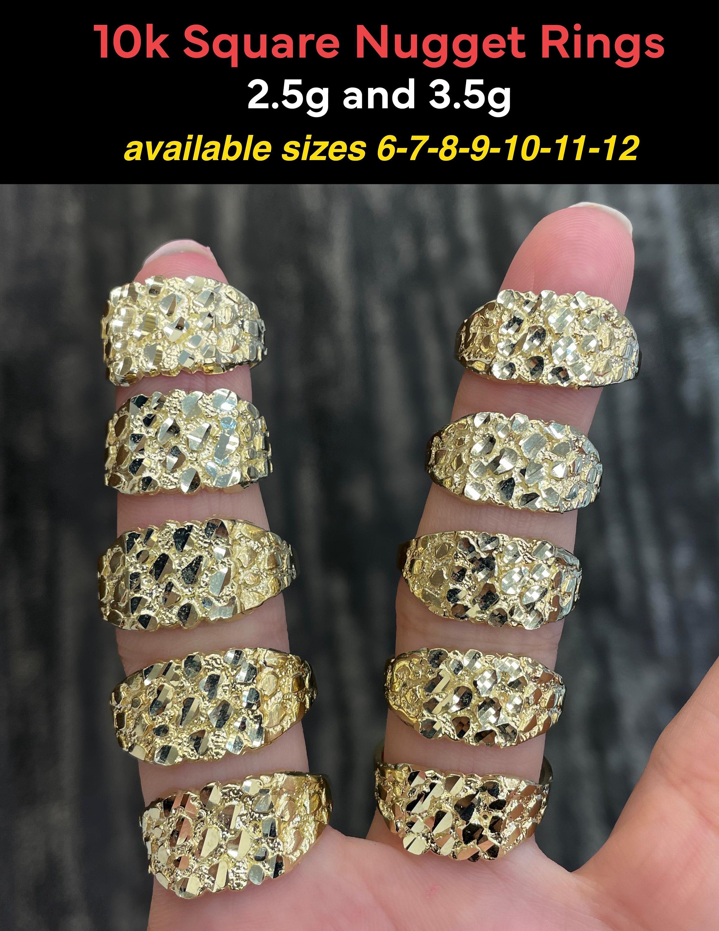 10K gold square nugget Rings | Real Solid Gold 10K Square Nugget Ring Yellow Gold | 2.5gram to 3.5gram| Statement Rings |Nugget Ring for men - GrillzCity
