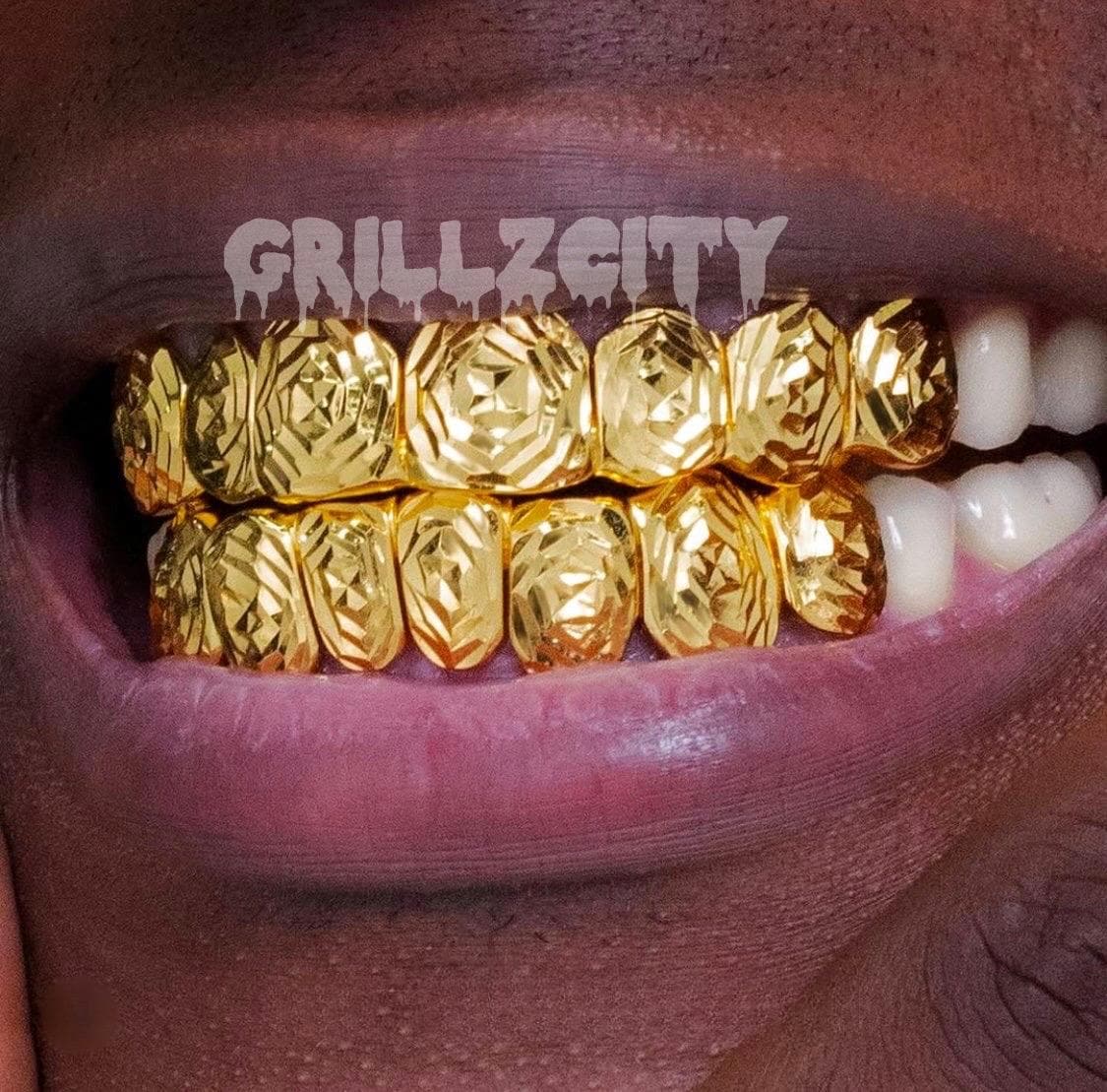 Rose Diamond Cut Grillz - Gold Teeth Silver Custom Grillz - GrillzCity