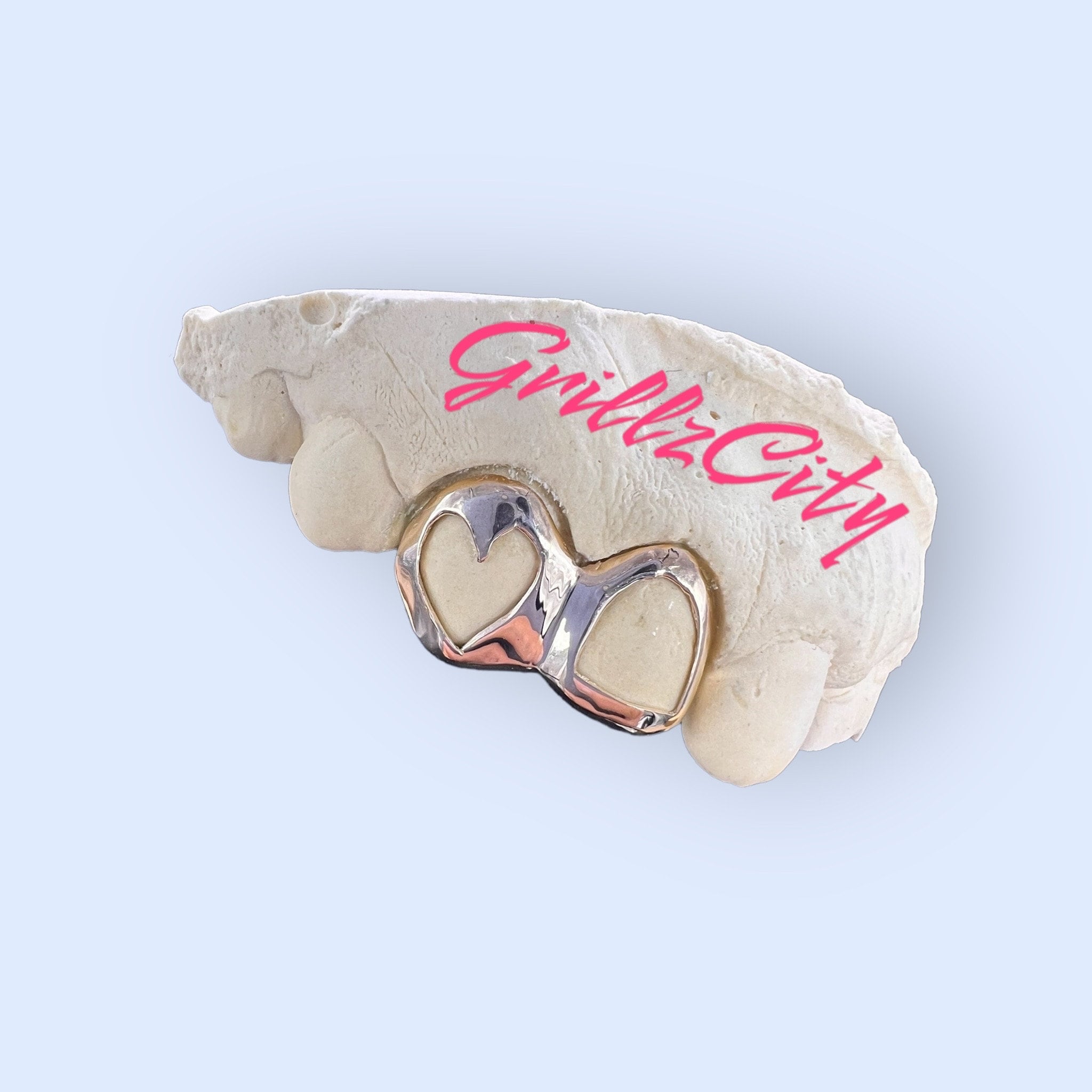 Custom Fit grillz  2 Teeth with heart or star Grillz fangs /925 Silver Slugs Grillz , grillz with fangs with free mold kit free shipping - GrillzCity