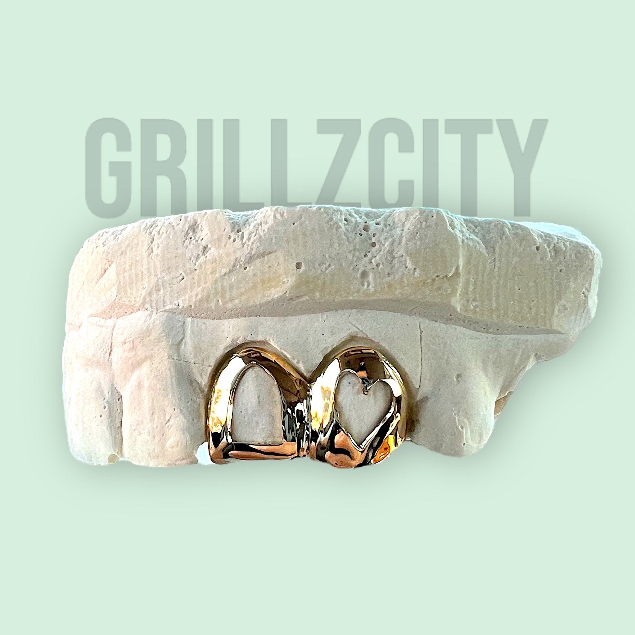 Custom Fit grillz  2 Teeth with heart or star Grillz fangs /925 Silver Slugs Grillz , grillz with fangs with free mold kit free shipping - GrillzCity