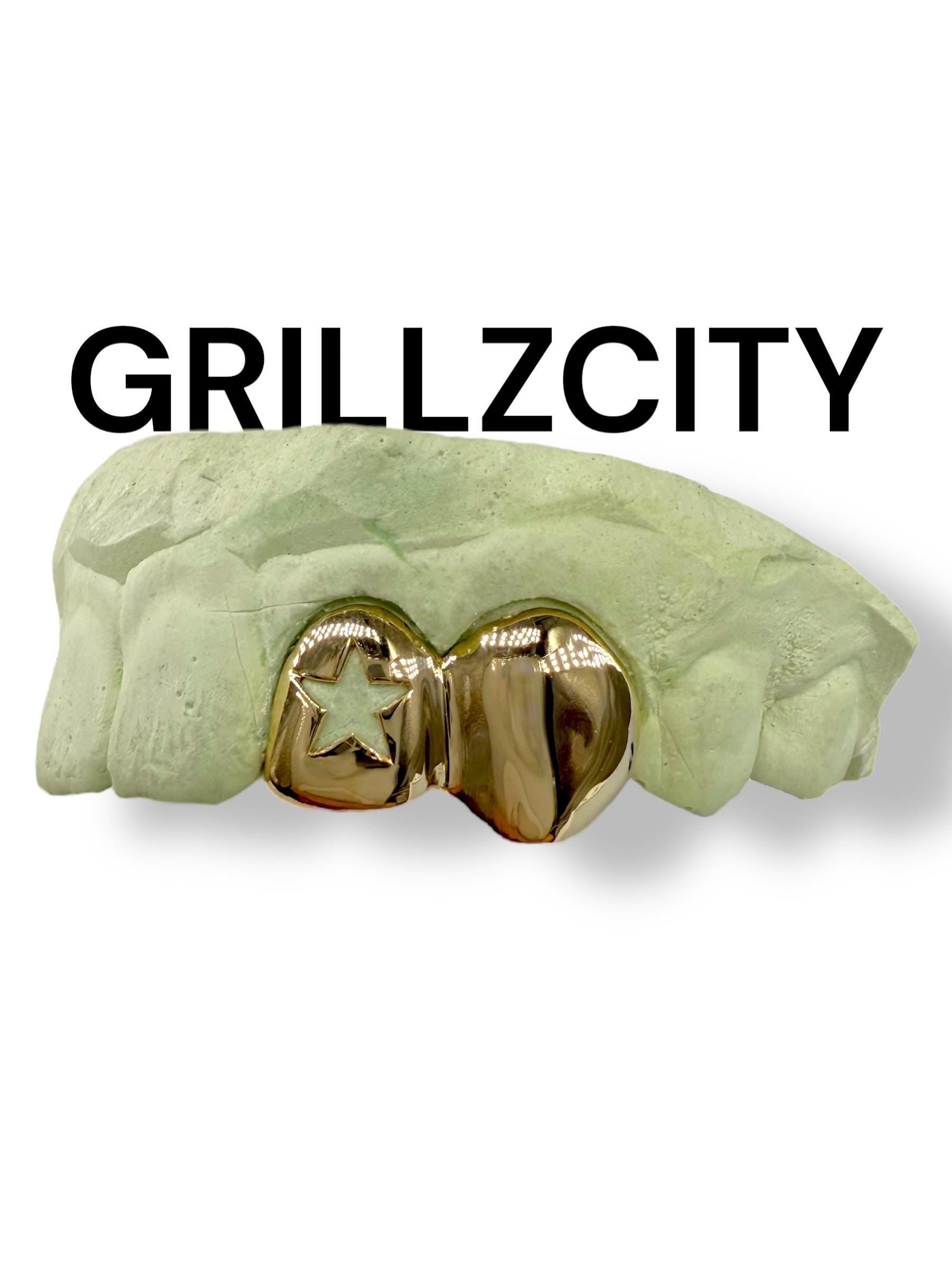 Custom Fit grillz  2 Teeth with heart or star Grillz fangs /925 Silver Slugs Grillz , grillz with fangs with free mold kit free shipping - GrillzCity