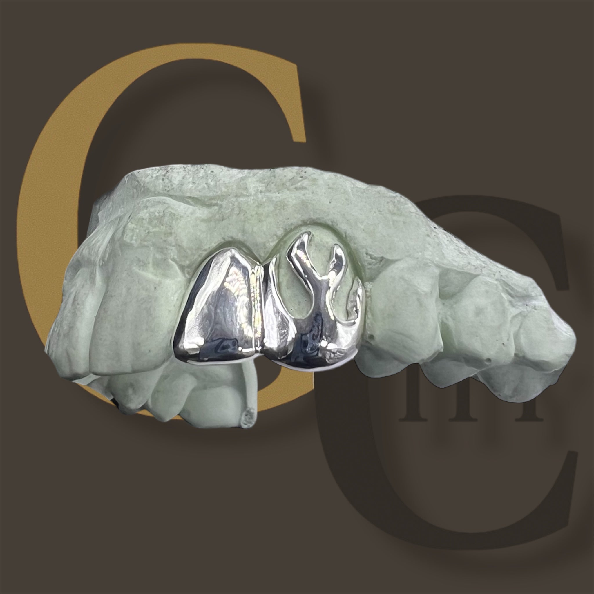 Custom Fit grillz  2 Teeth with fire flame open face or plain solid  Grillz fangs /925 Silver Slugs Grillz with fangs with free mold kit - GrillzCity 