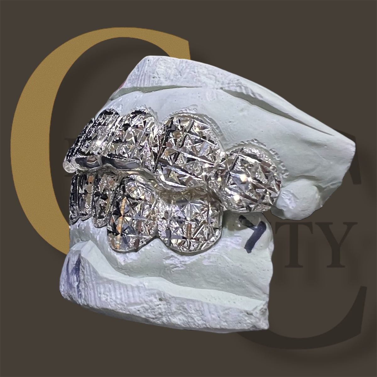 Grillz Gold Teeth / Custom Gold Grillz / 925 Silver Teeth Diamond dust Princess Cut design handmade Grillz