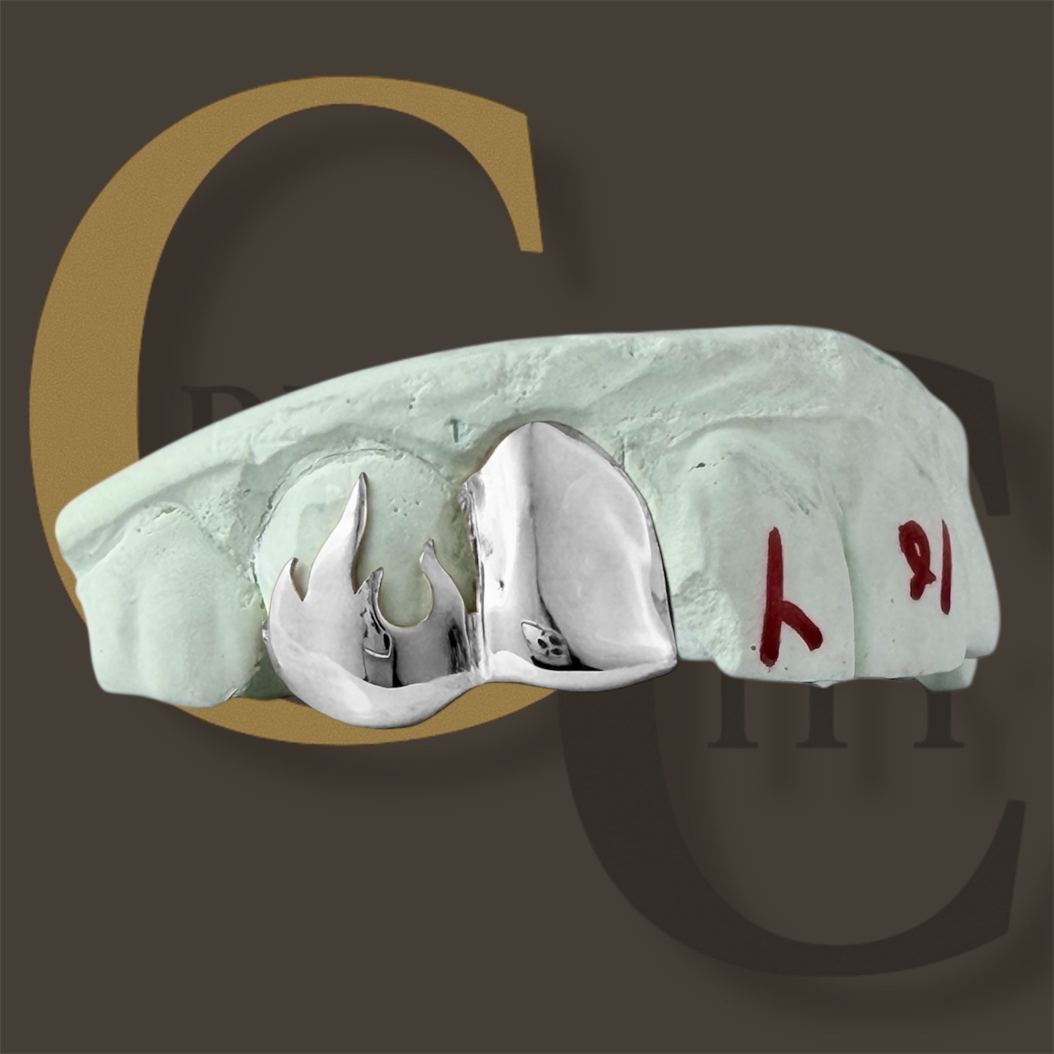 Custom Fit grillz  2 Teeth with fire flame open face or plain solid  Grillz fangs /925 Silver Slugs Grillz with fangs with free mold kit - GrillzCity 