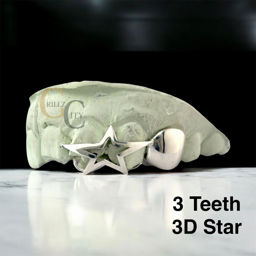 Custom Handmade grillz 2 - 3 Teeth with star or heart shape open face and solid Grillz fangs /925 Silver Slugs Grillz Solid Star gold  teeth for women - GrillzCity 