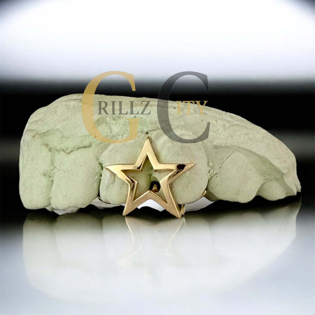 Custom Handmade grillz 2 - 3 Teeth with star or heart shape open face and solid Grillz fangs /925 Silver Slugs Grillz Solid Star gold  teeth for women - GrillzCity 