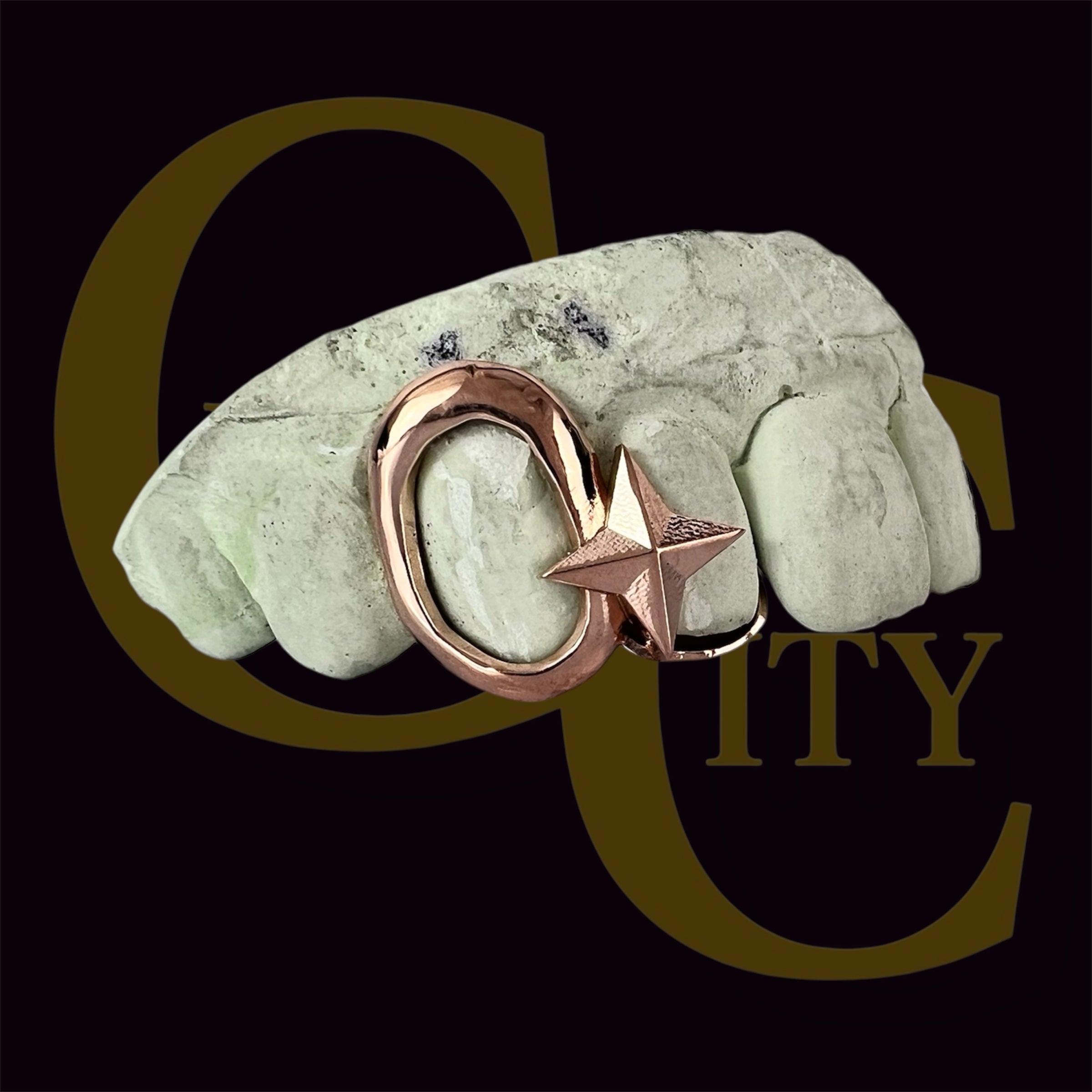 Custom Fit grillz  2 Teeth with star women Grillz fangs cap /925 Silver Slugs Grillz , window grillz Lisa Star with fangs with free mold kit - GrillzCity 