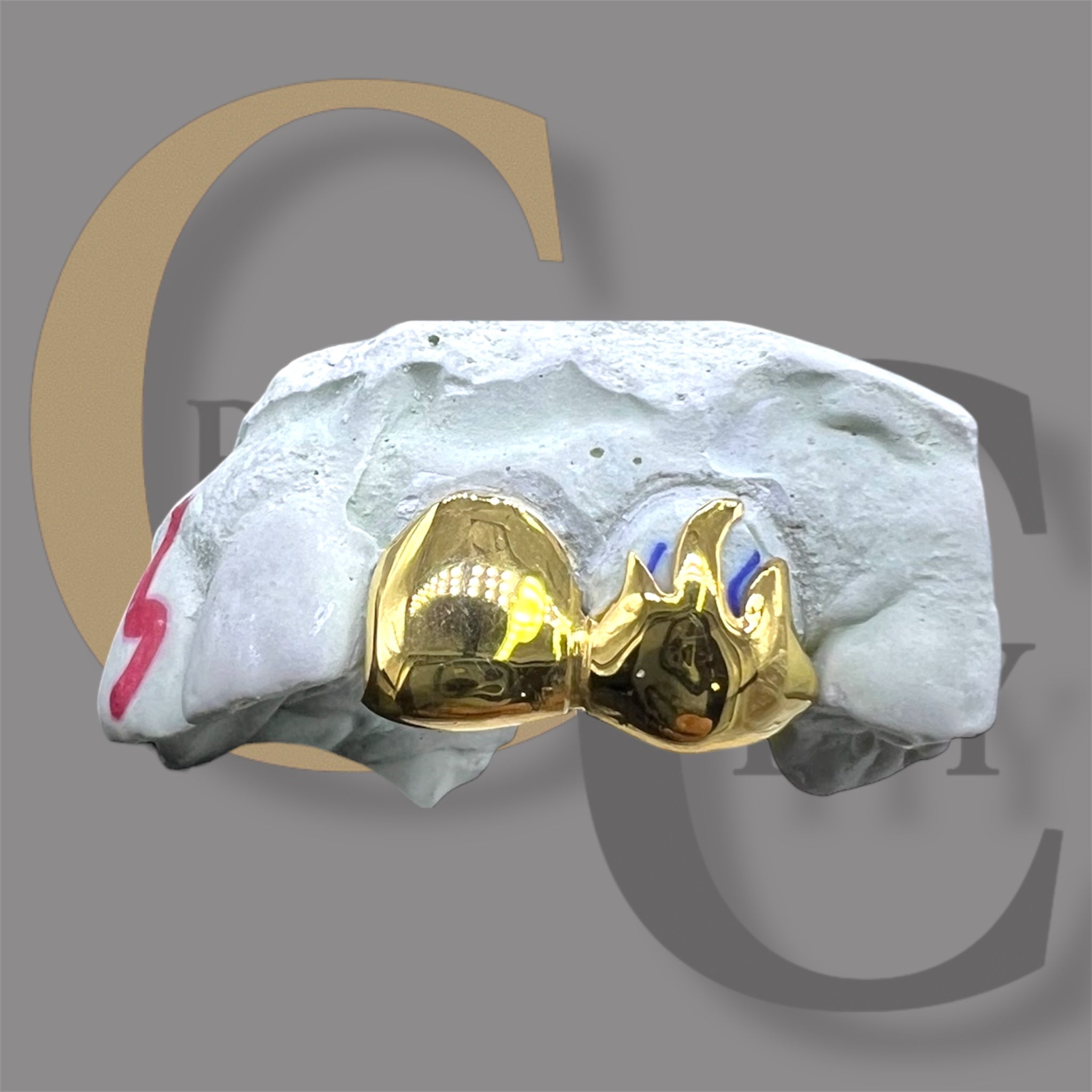 Custom Fit grillz  2 Teeth with fire flame open face or plain solid  Grillz fangs /925 Silver Slugs Grillz with fangs with free mold kit - GrillzCity 