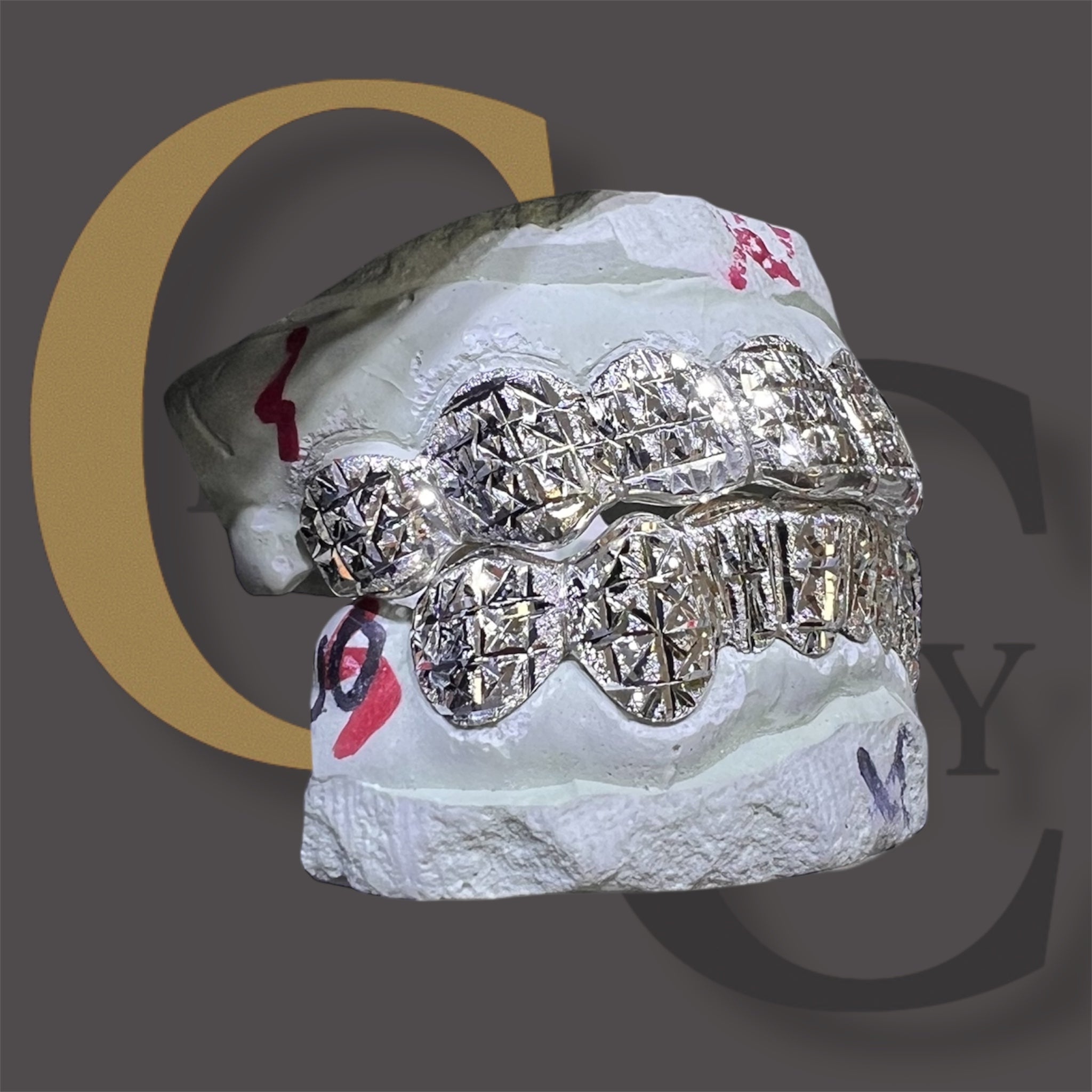 Grillz Gold Teeth / Custom Gold Grillz / 925 Silver Teeth Diamond dust Princess Cut design handmade Grillz