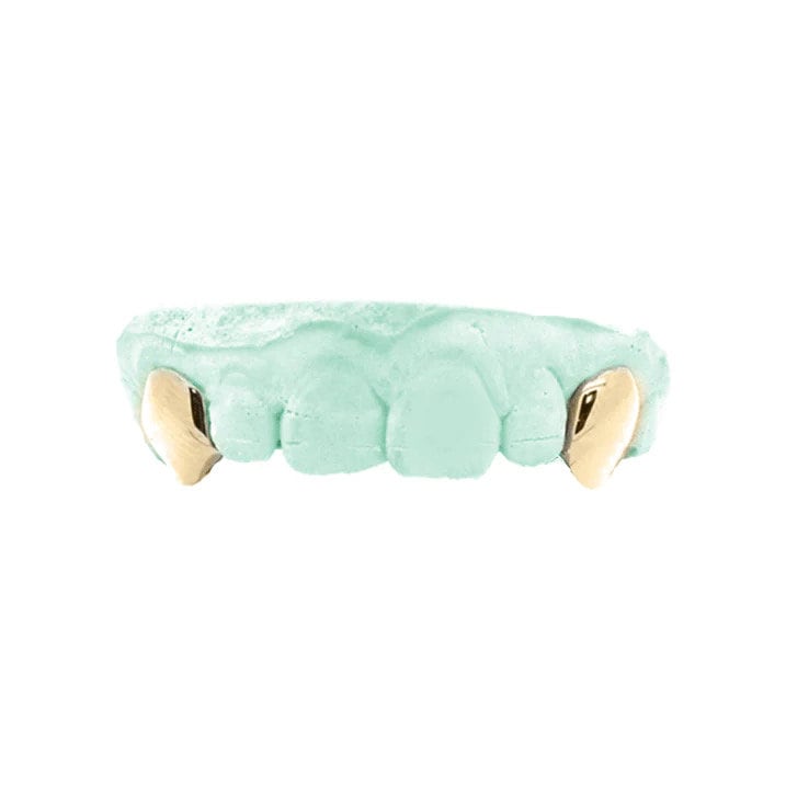 Custom Fit grillz  2 Teeth Gold Grillz fangs / 925 Silver Slugs Grillz , grillz with fangs / Vampire grillz with free mold kit free shipping - GrillzCity 
