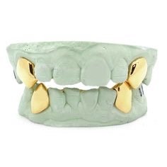 Custom Fit grillz  2 Teeth Gold Grillz fangs / 925 Silver Slugs Grillz , grillz with fangs / Vampire grillz with free mold kit free shipping - GrillzCity 