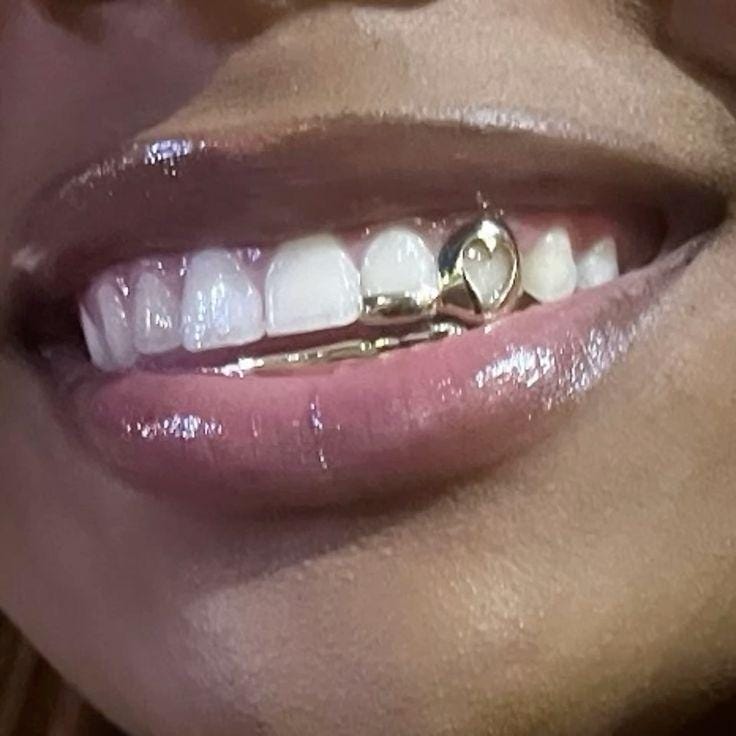 Custom Fit Grillz - 2 Teeth with Front Bar and Small Front Bar or Star Open Face Grillz Fangs - GrillzCity 