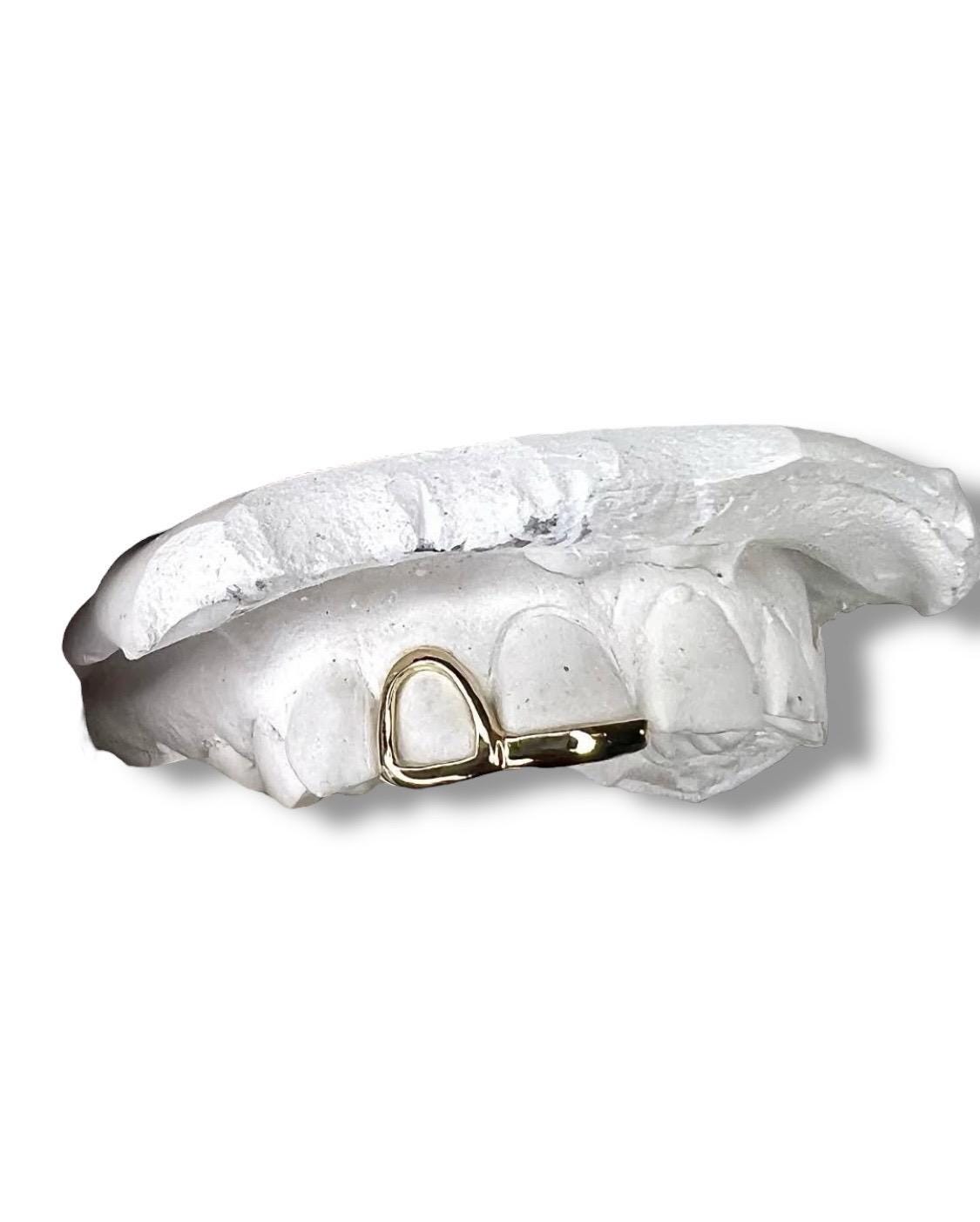 Custom Fit Grillz - 2 Teeth with Front Bar and Small Front Bar or Star Open Face Grillz Fangs - GrillzCity 