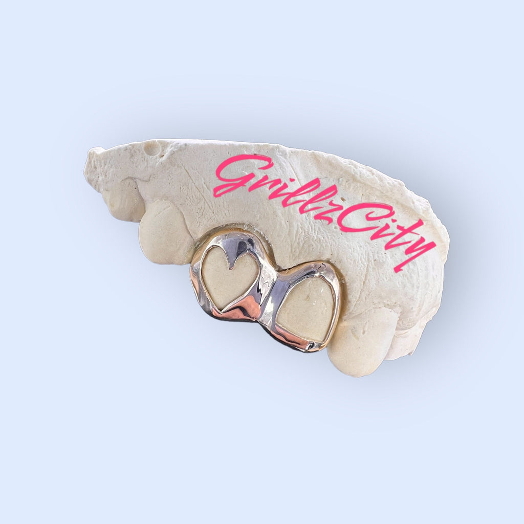 Custom Fit grillz 2 Teeth with heart or star open face grillz fangs /gold Silver Slugs Grillz/grillz with fangs free mold kit free shipping - GrillzCity 