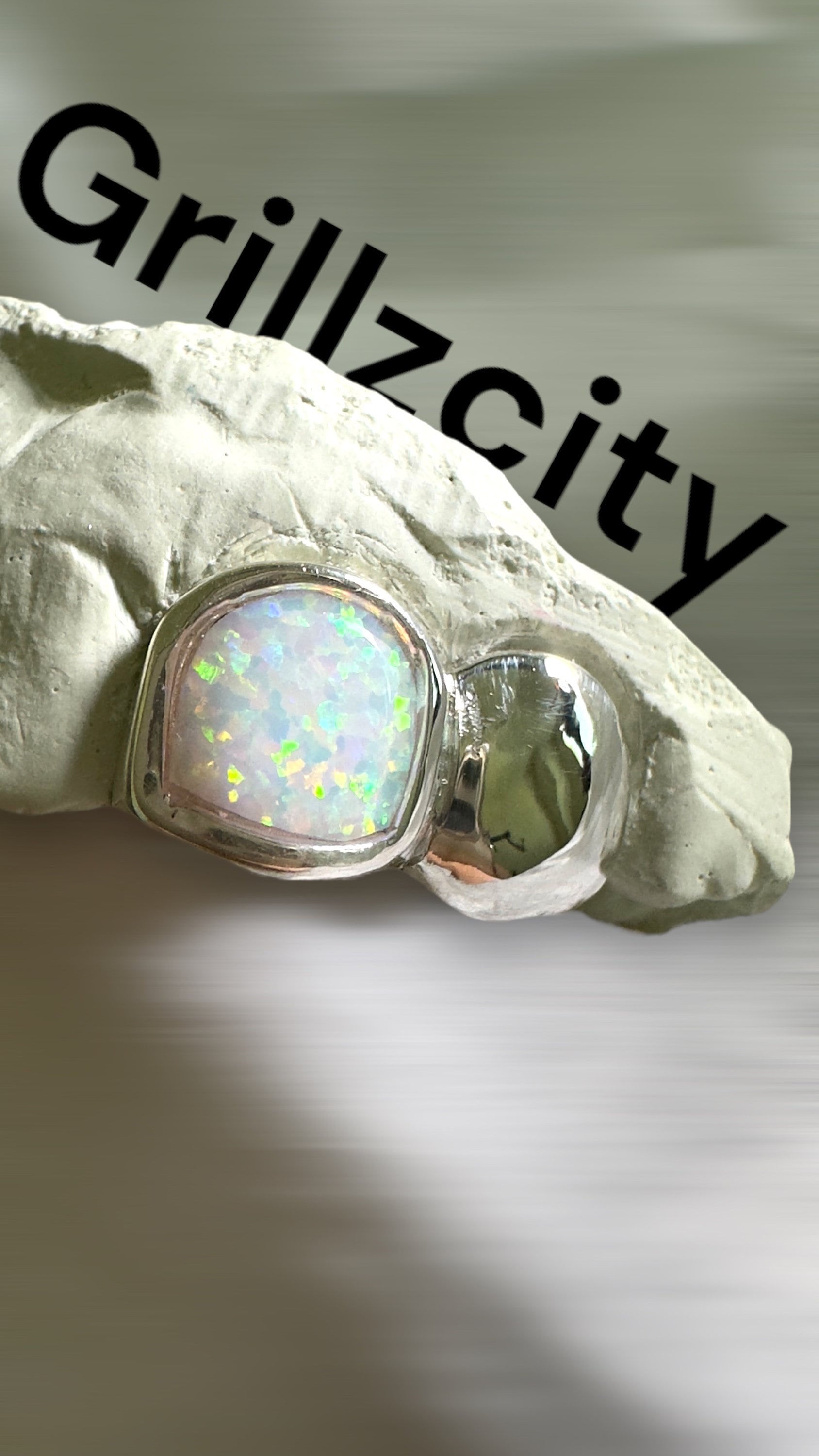 Custom Fit grillz  2 Teeth with white Opal Grillz fangs /925 Silver Slugs Grillz - GrillzCity 