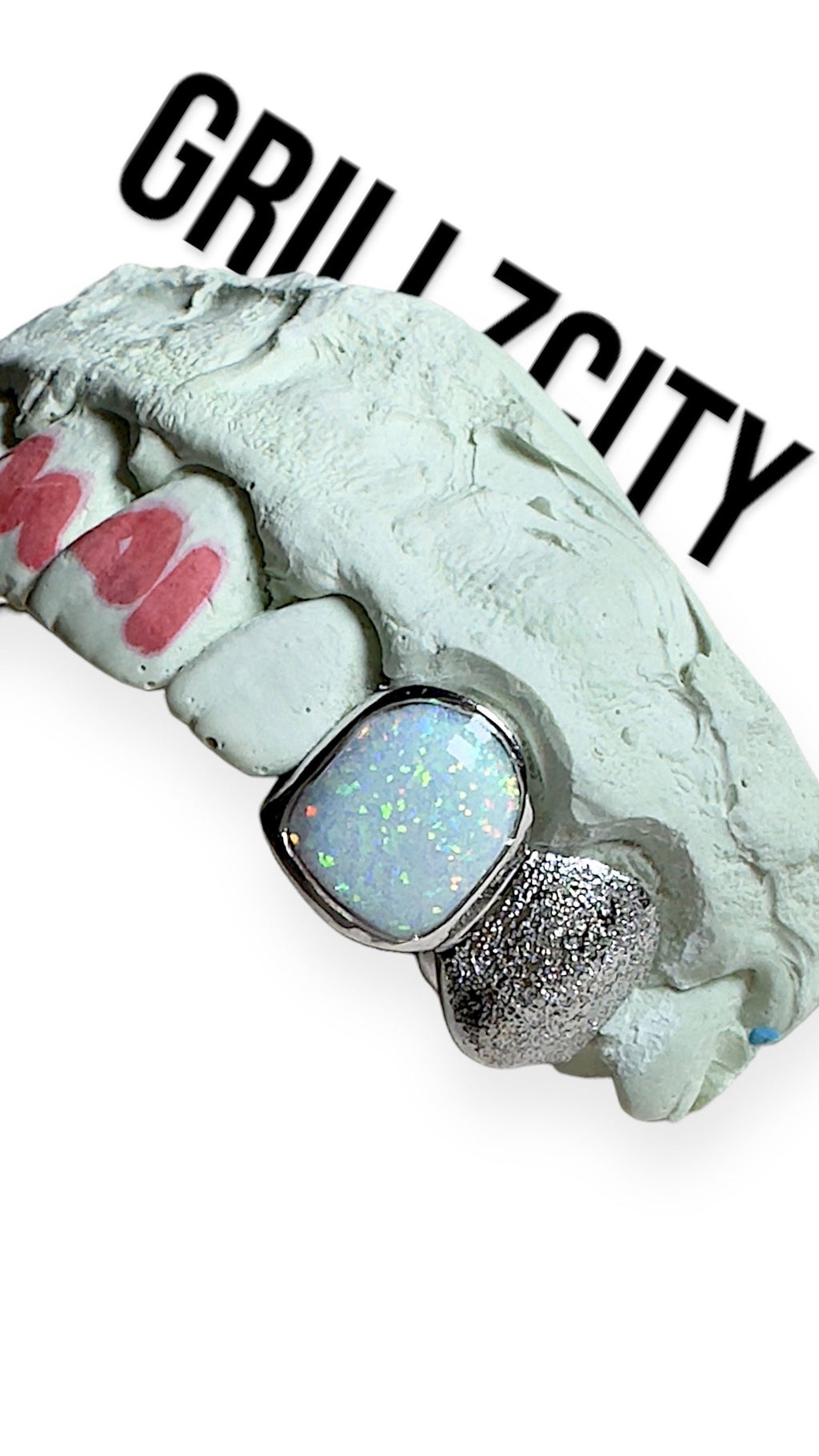 Custom Fit grillz  2 Teeth with white Opal Grillz fangs /925 Silver Slugs Grillz - GrillzCity 