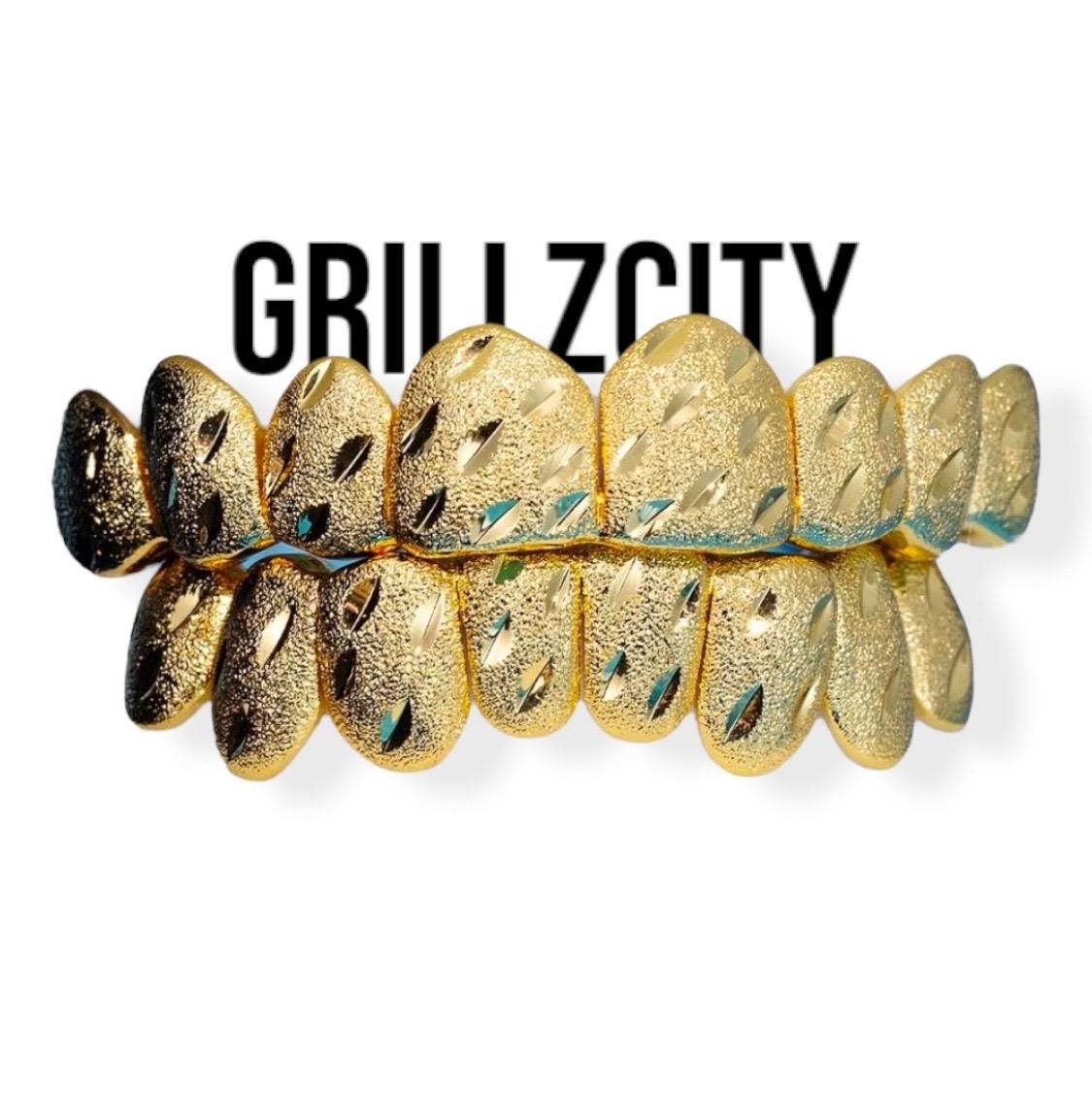 Custom Fit Grillz  Real Gold / 925 Silver Diamond Dust Gold Grillz Mirror Cut / Ice Cut Grillz with free mold kit and shipping by Grillzcity - GrillzCity 