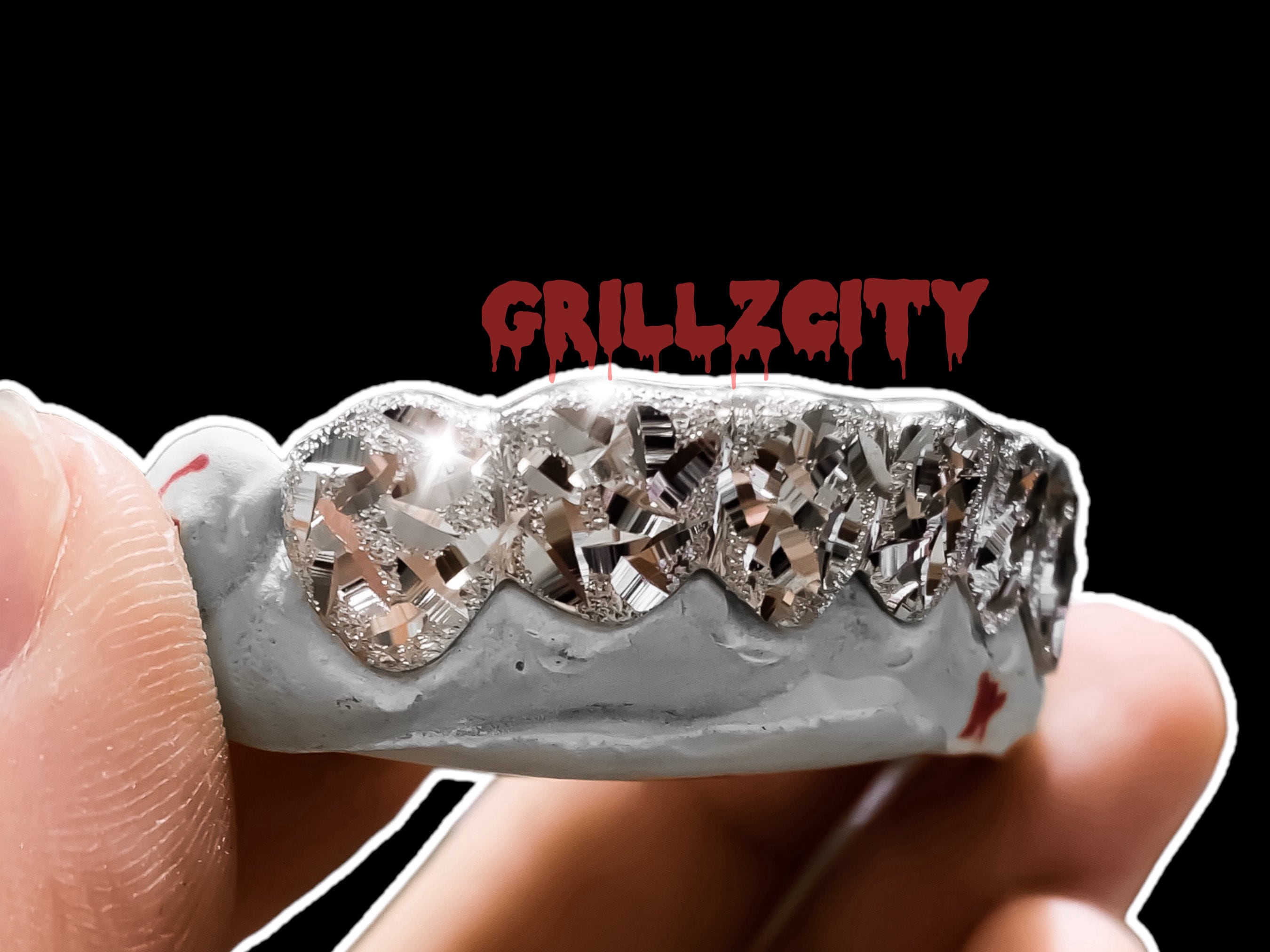 Custom Fit Grillz  Real Gold / 925 Silver Diamond Dust Gold Grillz Mirror Cut / Ice Cut Grillz with free mold kit and shipping by Grillzcity - GrillzCity 
