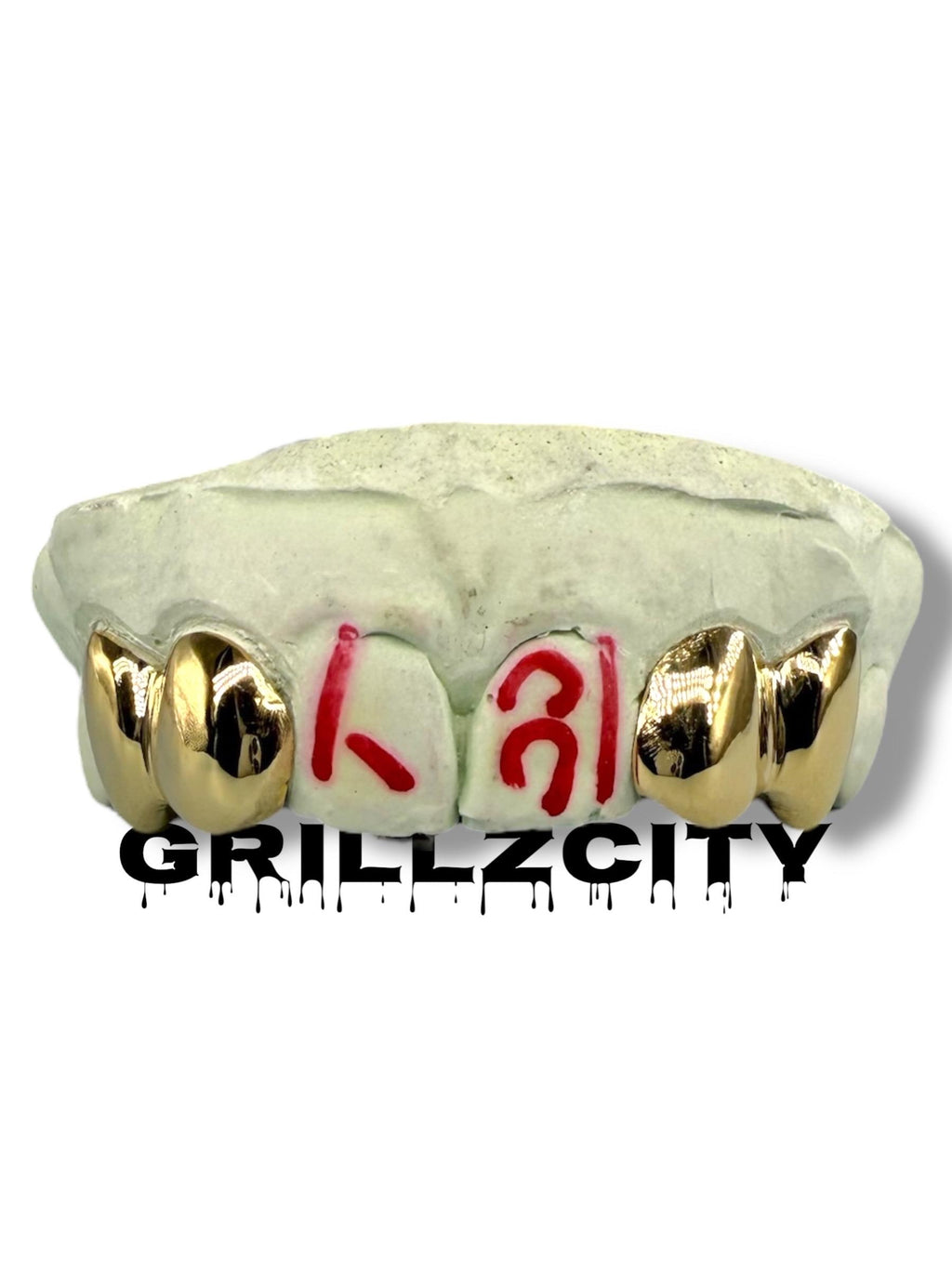 Custom solid Fit grillz  4 Teeth Gold Grillz fangs / 925 Silver Slugs grillz with fangs / Vampire grillz with free mold kit Grillz for Women - GrillzCity 