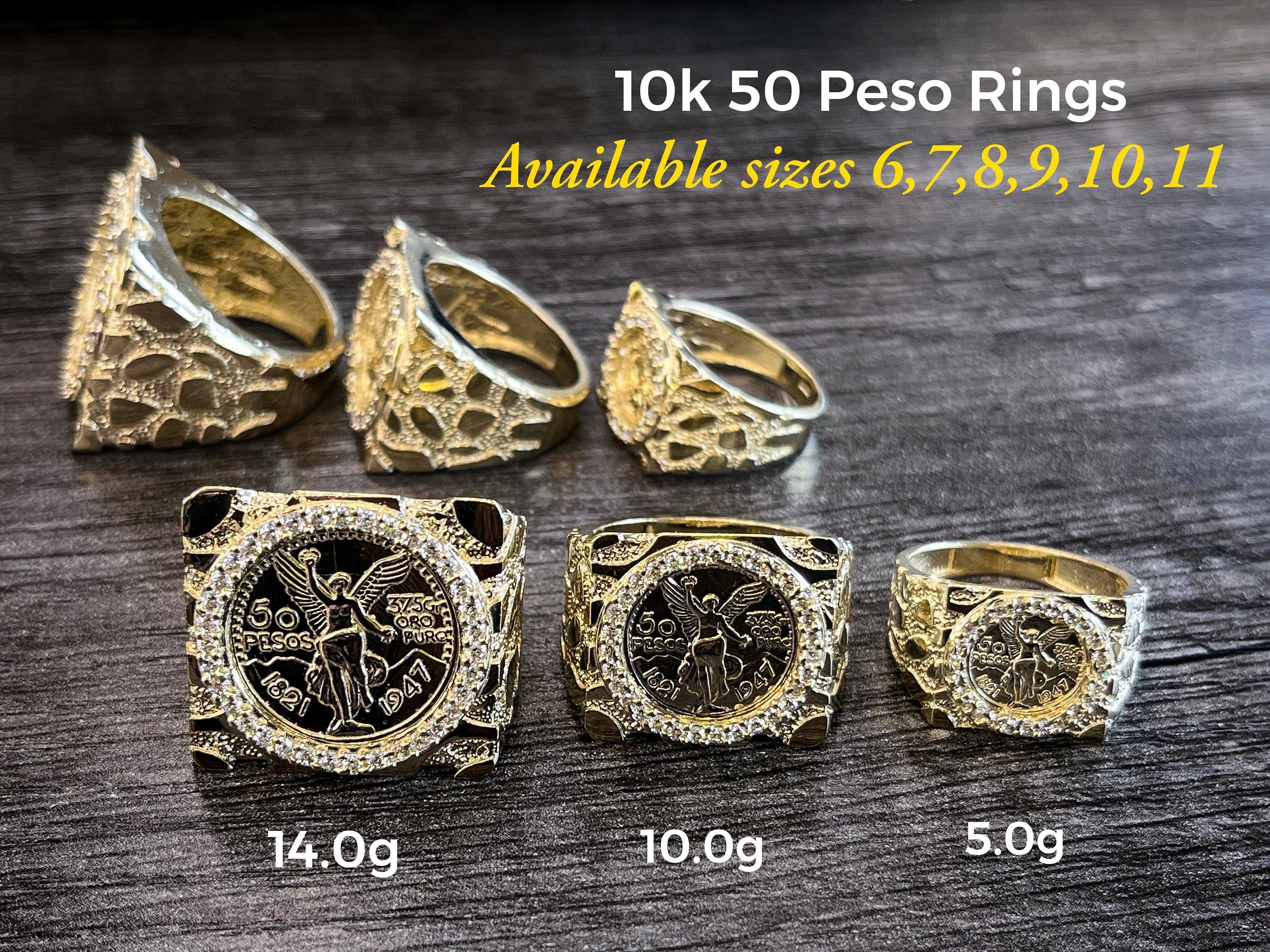 10K gold 50 Peso nugget Rings | Real Solid Gold 10K Peso Nugget Ring Yellow Gold | 3 style Ring| Statement Rings | Gold Ring For men - GrillzCity 
