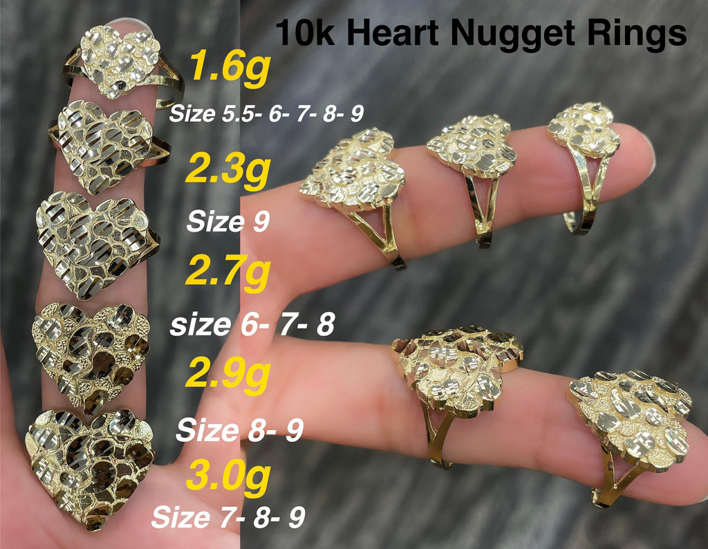 10K gold heart nugget Rings | Real Solid Gold 10K heart Nugget Ring Yellow Gold | 1.6gram to 3.5gram| Statement Rings |Nugget Ring for women - GrillzCity 