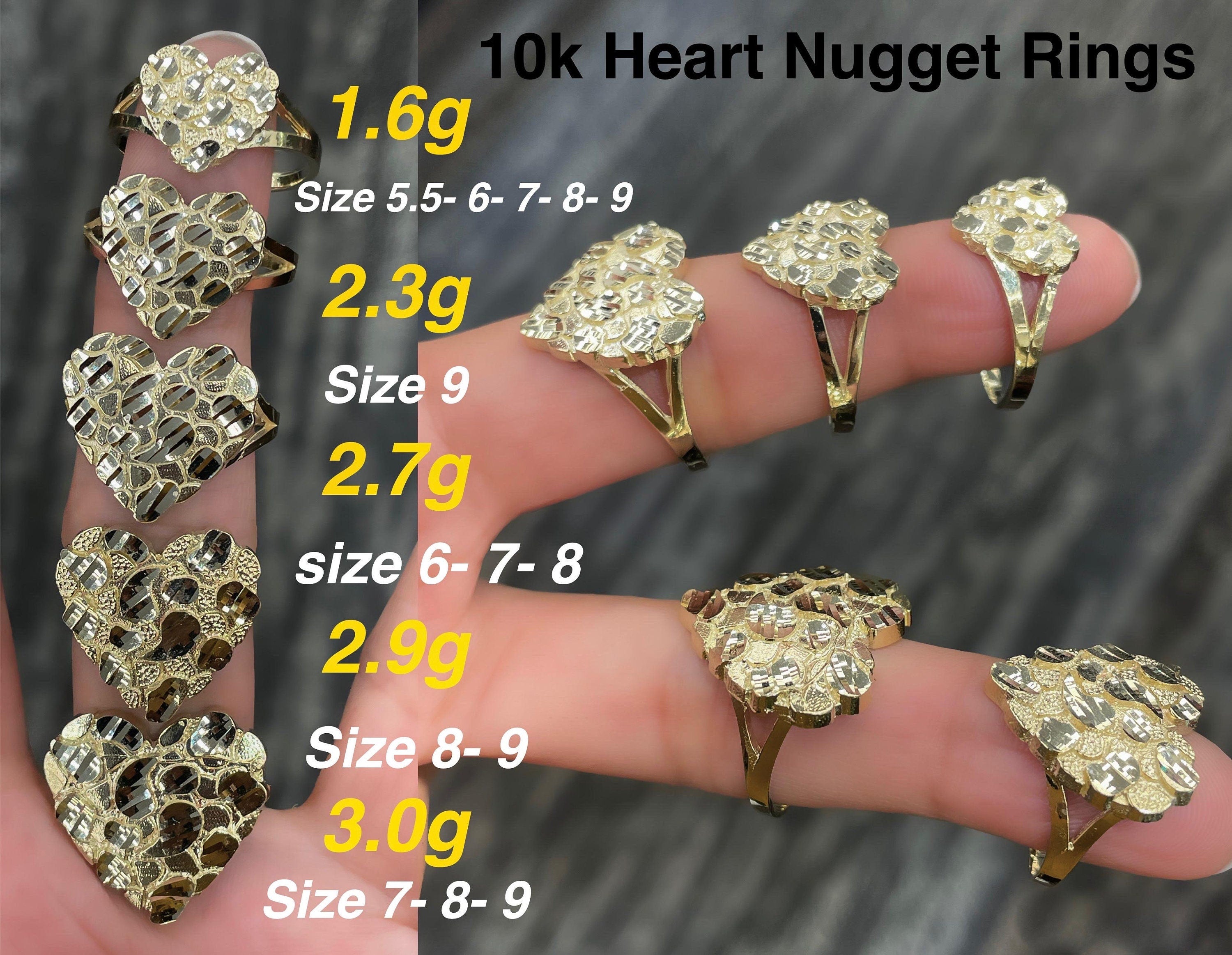 10K gold heart nugget Rings | Real Solid Gold 10K heart Nugget Ring Yellow Gold | 1.6gram to 3.5gram| Statement Rings |Nugget Ring for women - GrillzCity 