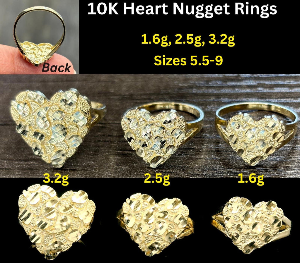 10K gold heart nugget Rings | Real Solid Gold 10K heart Nugget Ring Yellow Gold | 1.6gram to 3.5gram| Statement Rings |Nugget Ring for women - GrillzCity 