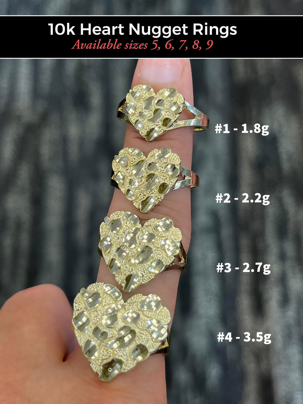10K gold heart nugget Rings | Real Solid Gold 10K heart Nugget Ring Yellow Gold | 1.6gram to 3.5gram| Statement Rings |Nugget Ring for women - GrillzCity 