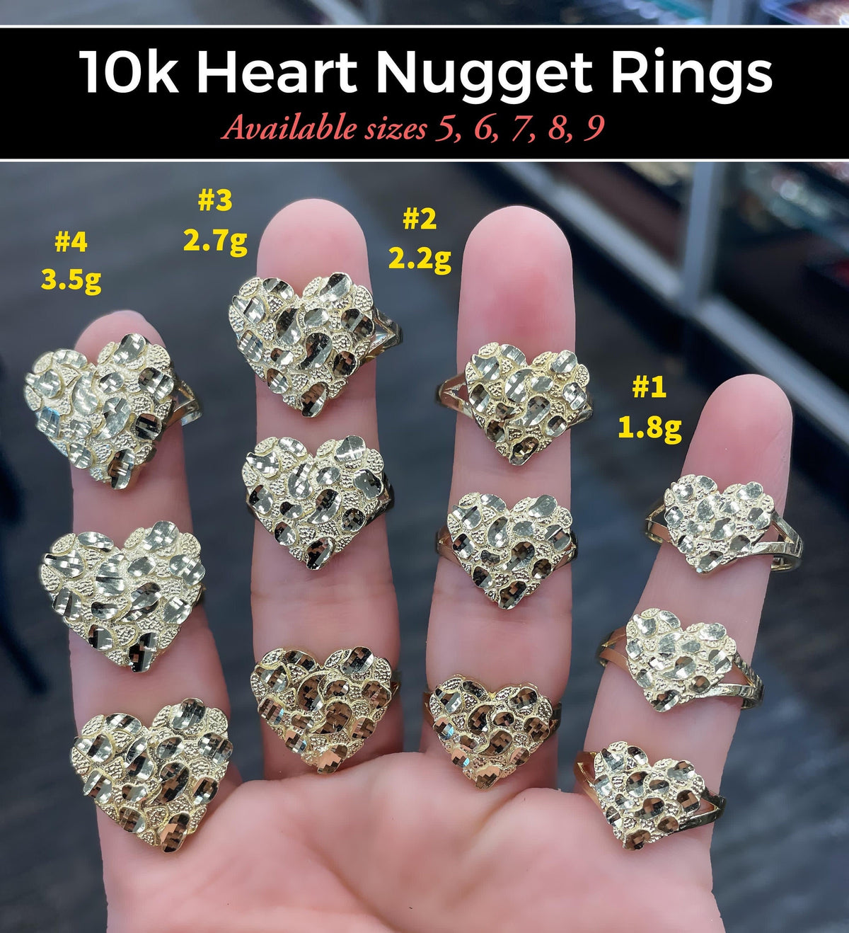 10K gold heart nugget Rings | Real Solid Gold 10K heart Nugget Ring Yellow Gold | 1.6gram to 3.5gram| Statement Rings |Nugget Ring for women - GrillzCity 