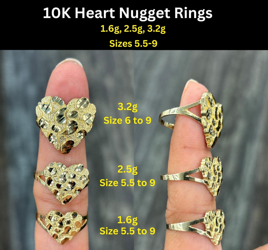 10K gold heart nugget Rings | Real Solid Gold 10K heart Nugget Ring Yellow Gold | 1.6gram to 3.5gram| Statement Rings |Nugget Ring for women - GrillzCity 