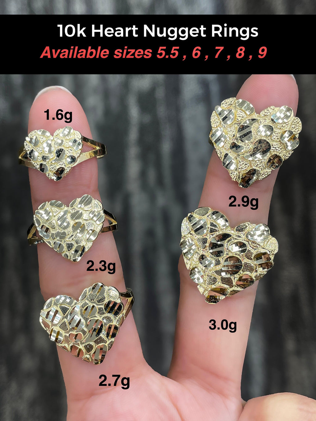10K gold heart nugget Rings | Real Solid Gold 10K heart Nugget Ring Yellow Gold | 1.6gram to 3.5gram| Statement Rings |Nugget Ring for women - GrillzCity 