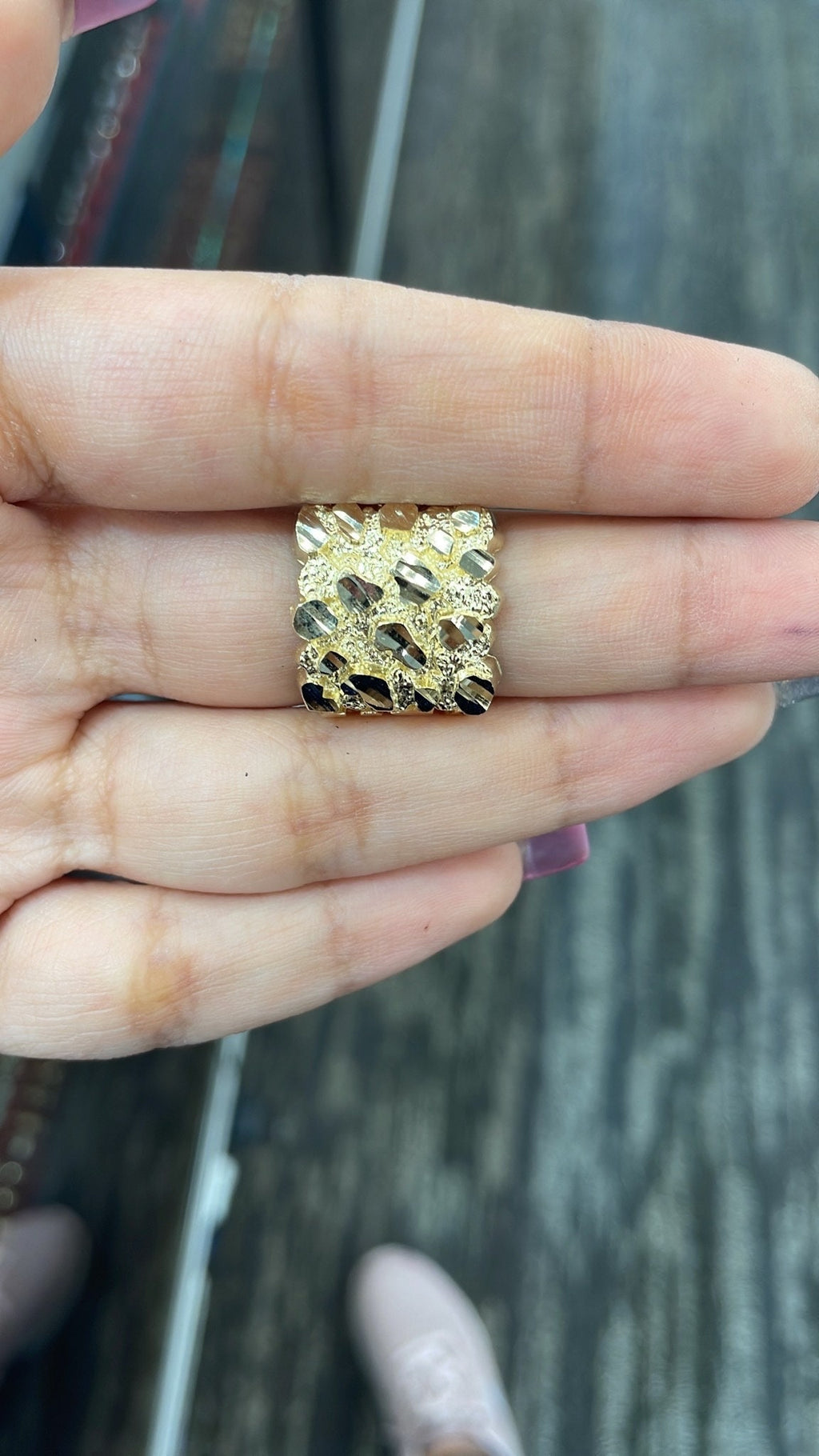 10K Gold Square Nugget Ring - Solid Yellow Gold - GrillzCity 