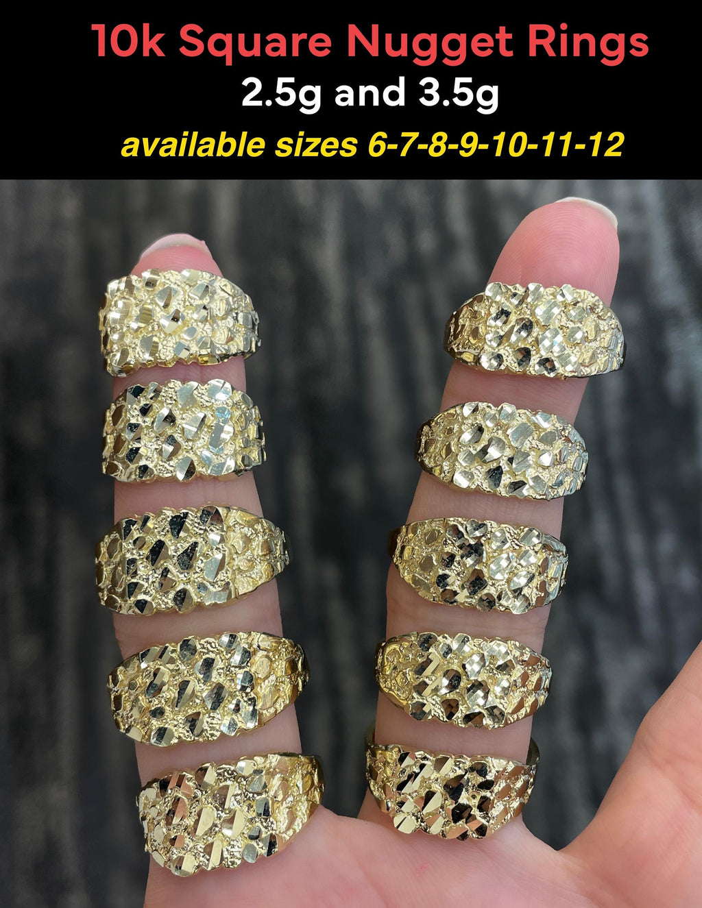 10K Gold Square Nugget Ring - Solid Yellow Gold - GrillzCity 
