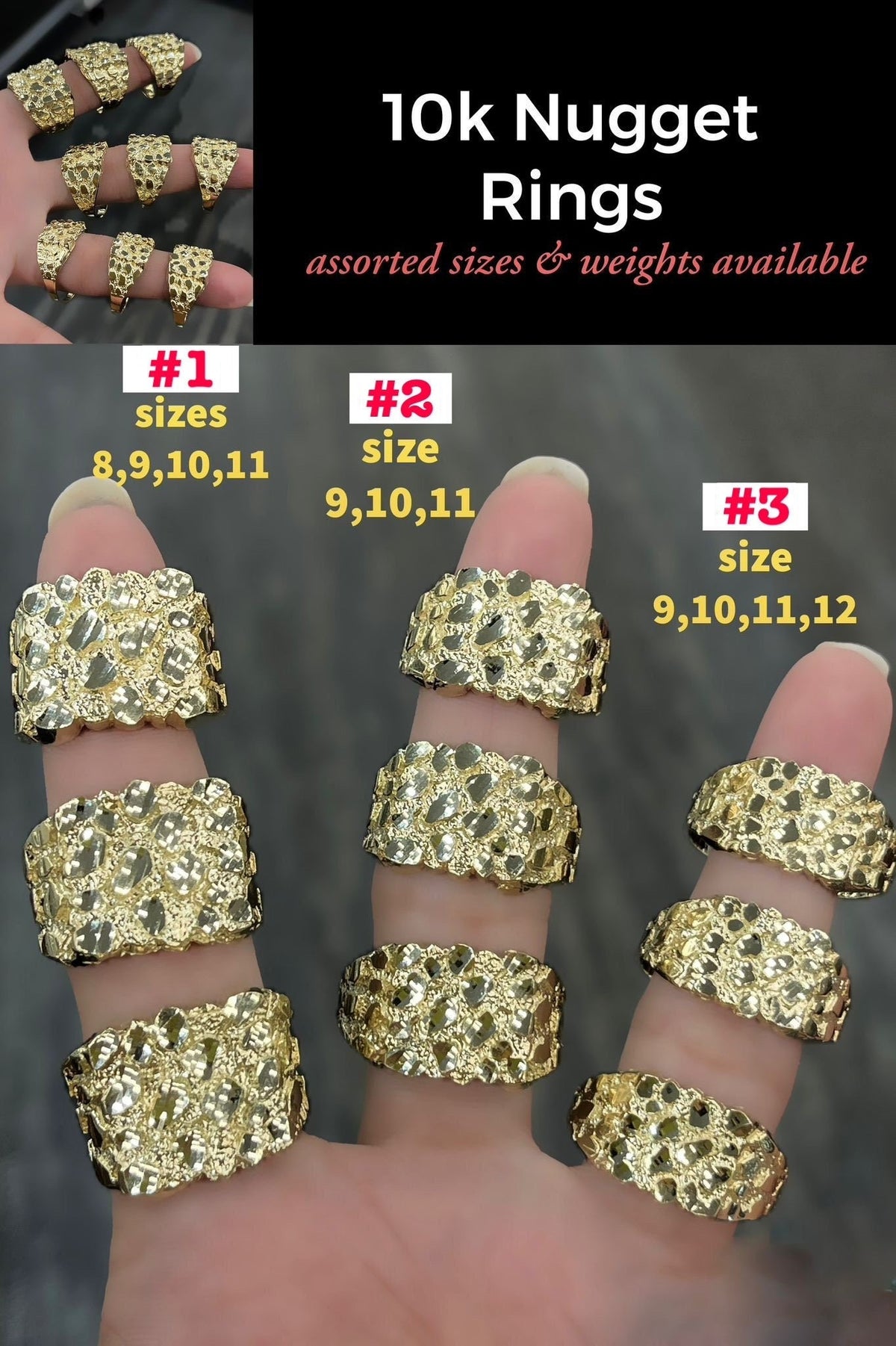 10K Gold Square Nugget Ring - Solid Yellow Gold - GrillzCity 