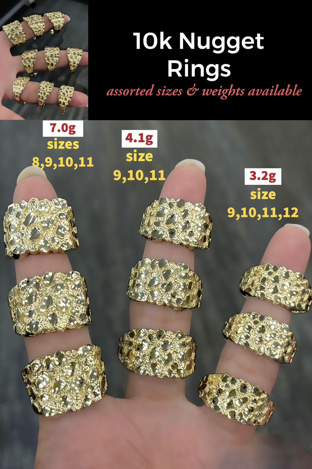 10K Gold Square Nugget Ring - Solid Yellow Gold - GrillzCity 