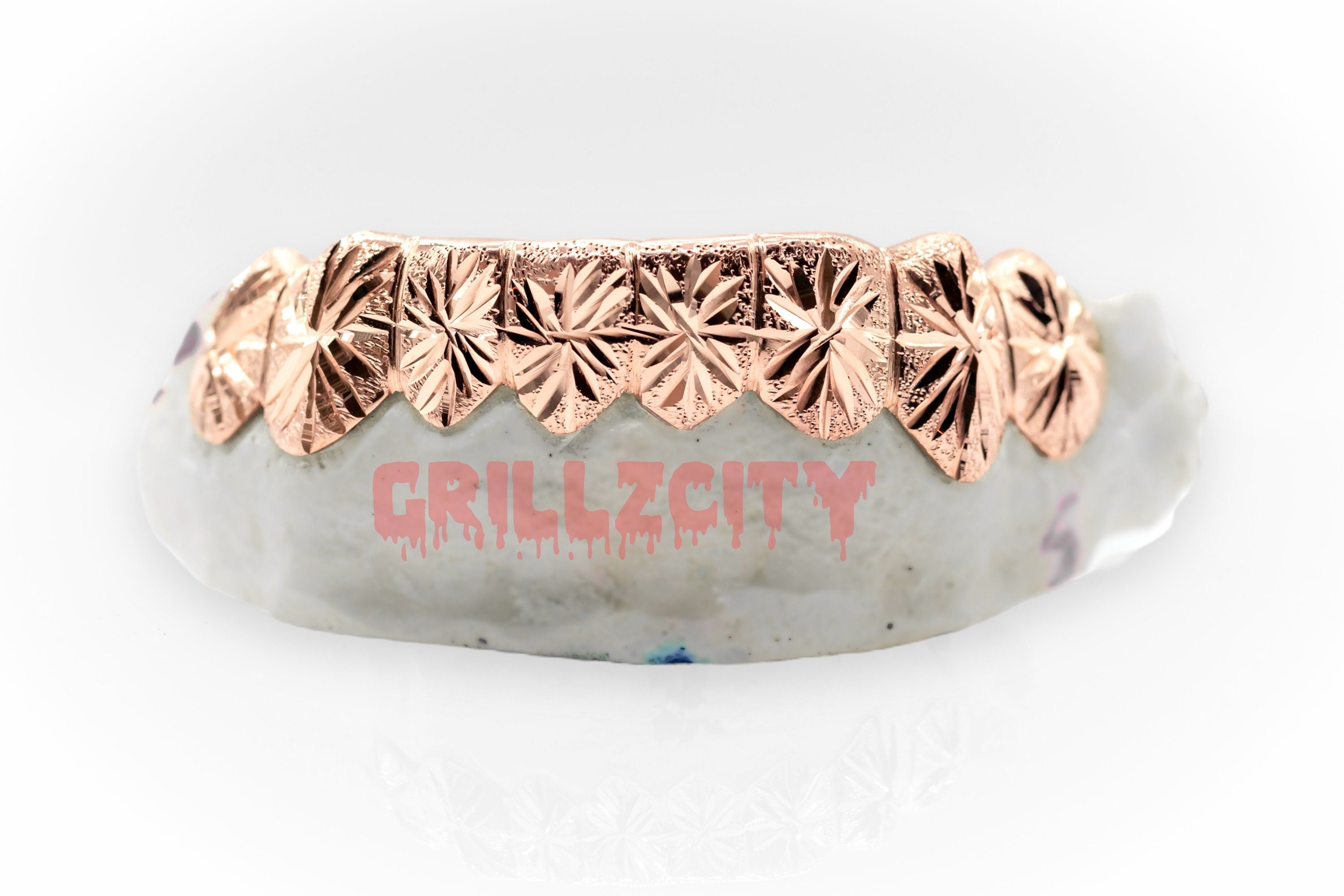Diamond Dust Gold Grillz Starburst Cut / Dust Cut Grillz with free mold kit and shipping - GrillzCity 