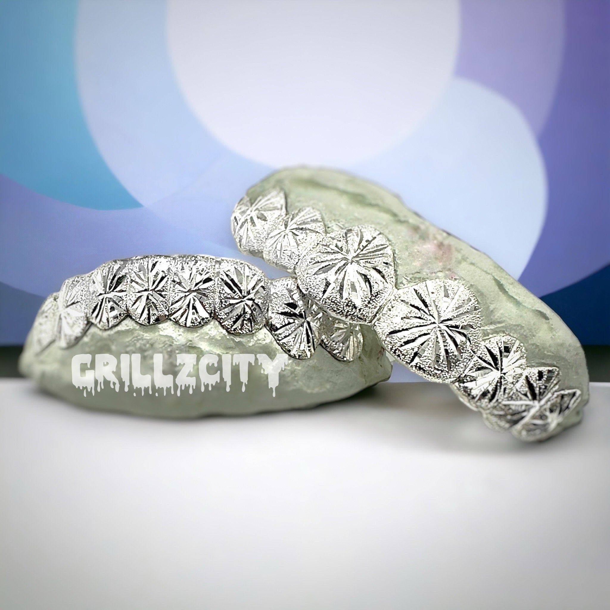 Diamond Dust Gold Grillz Starburst Cut / Dust Cut Grillz with free mold kit and shipping - GrillzCity 