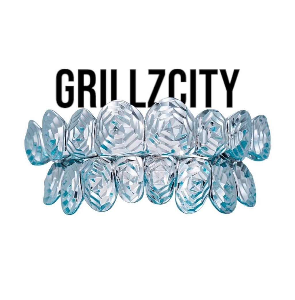 Rose Diamond Cut Grillz - Gold Teeth Silver Custom Grillz - GrillzCity 