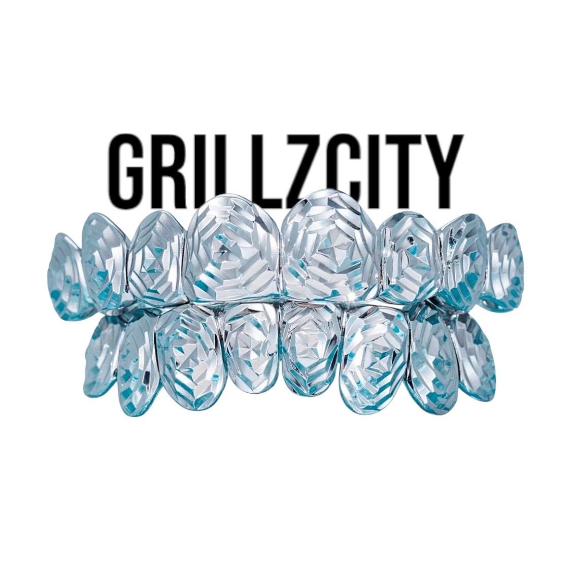 Rose Diamond Cut Grillz - Gold Teeth Silver Custom Grillz - GrillzCity 