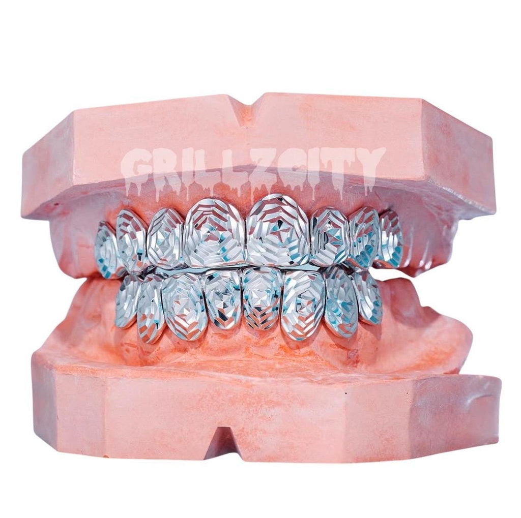 Rose Diamond Cut Grillz - Gold Teeth Silver Custom Grillz - GrillzCity 