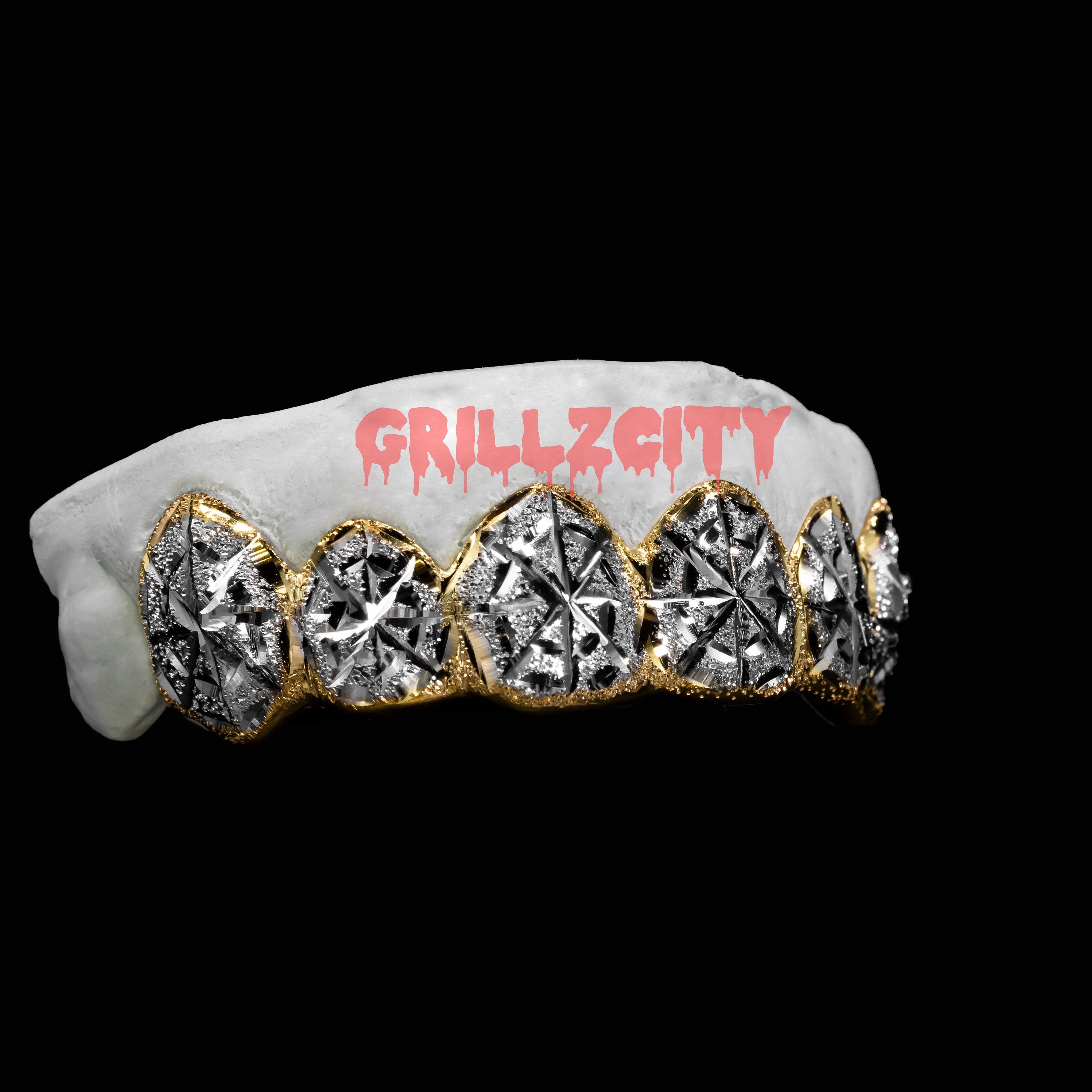 Custom Real Gold / 925 Silver Grillz  Spider Web diamond dust Cut Grillz with free mold kit and shipping - GrillzCity 