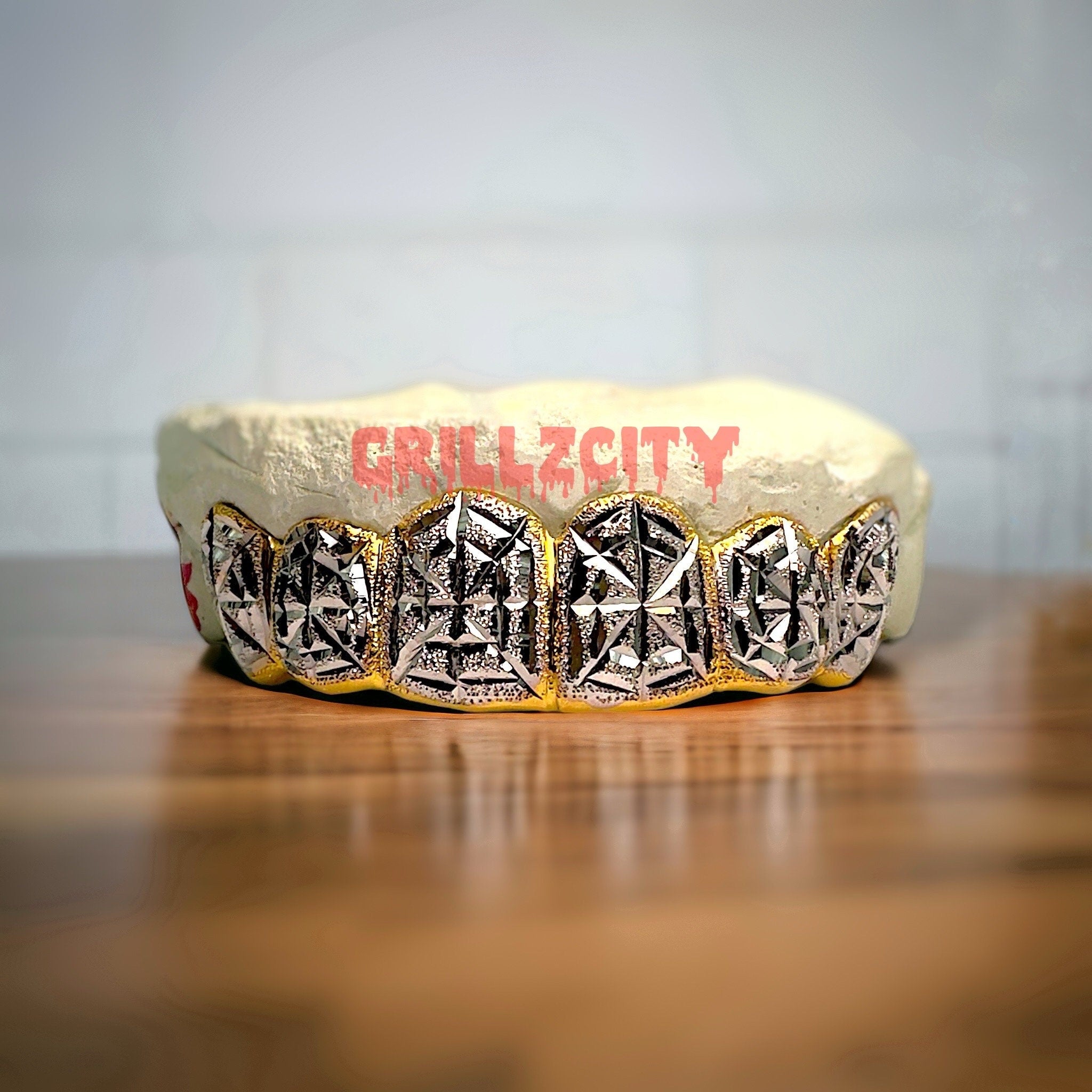 Custom Real Gold / 925 Silver Grillz  Spider Web diamond dust Cut Grillz with free mold kit and shipping - GrillzCity 