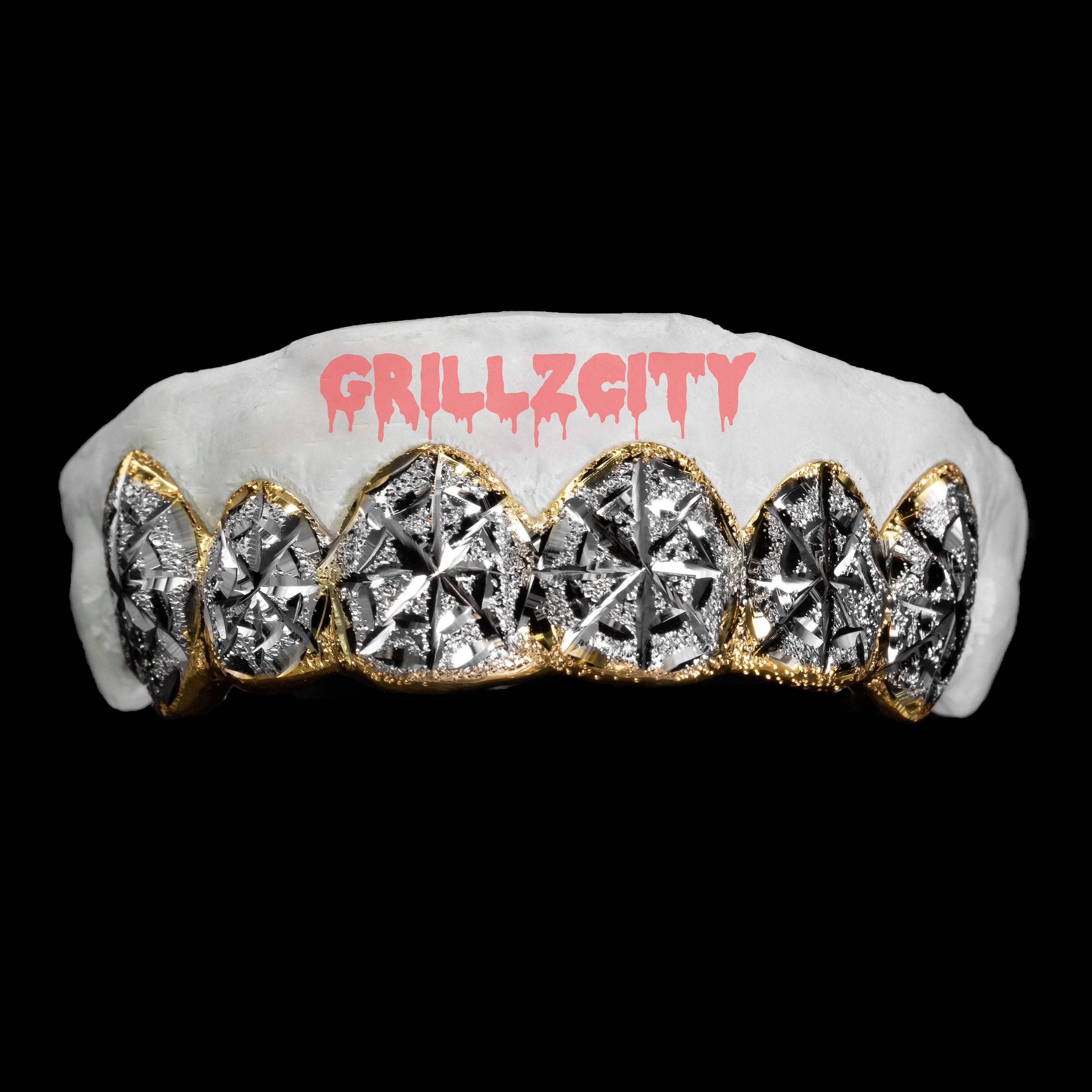 Custom Real Gold / 925 Silver Grillz  Spider Web diamond dust Cut Grillz with free mold kit and shipping - GrillzCity 