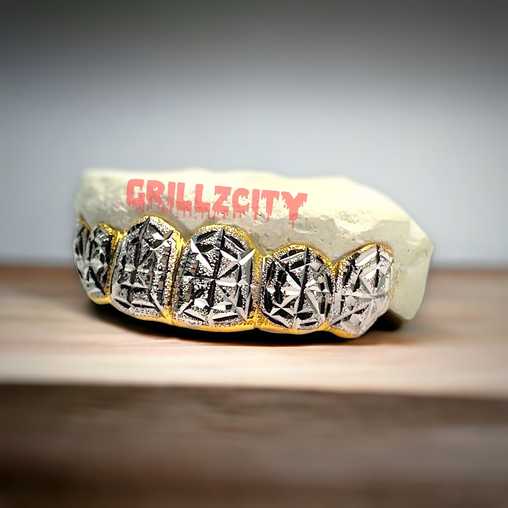 Custom Real Gold / 925 Silver Grillz  Spider Web diamond dust Cut Grillz with free mold kit and shipping - GrillzCity 