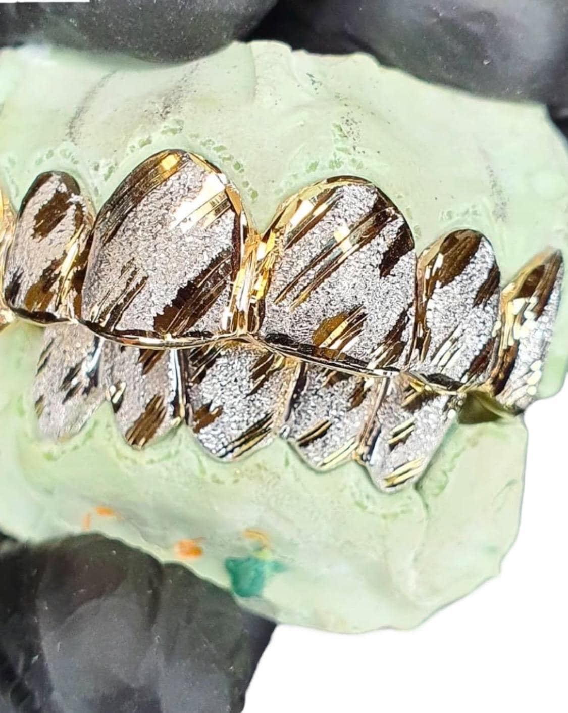 Custom Fitted Grillz White Gold | Yellow gold Diamond Dust Custom Grillz | 925 Silver with free mold kit and Free shipping by Grillzcity - GrillzCity 