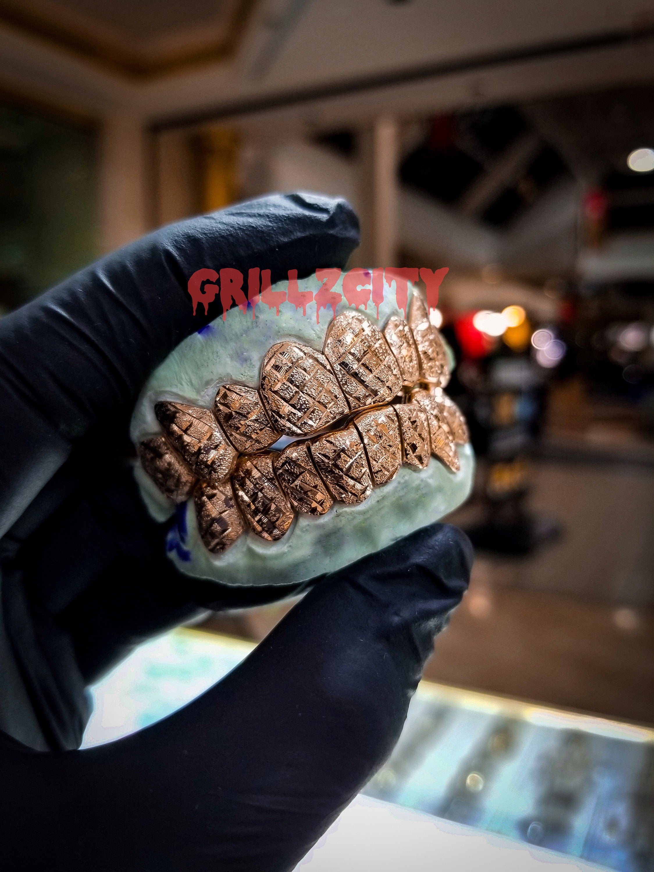 Custom Real 2 color Gold Grillz / 925 Silver Grillz  Diamond dust diamond Cut Custom Grillz with free mold kit and shipping by Grillzcity - GrillzCity 