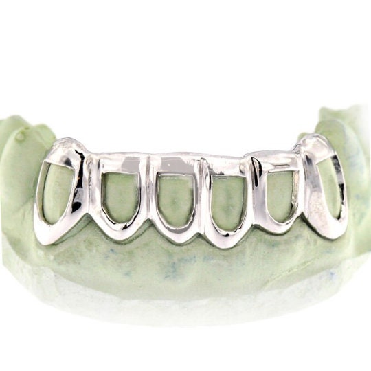 Custom-handmade  White / Yellow  Gold & Silver Custom Grillz Open face Diamond dust cut with FREE MOLD KIT and Free Shipping  - Grillzcity - GrillzCity 