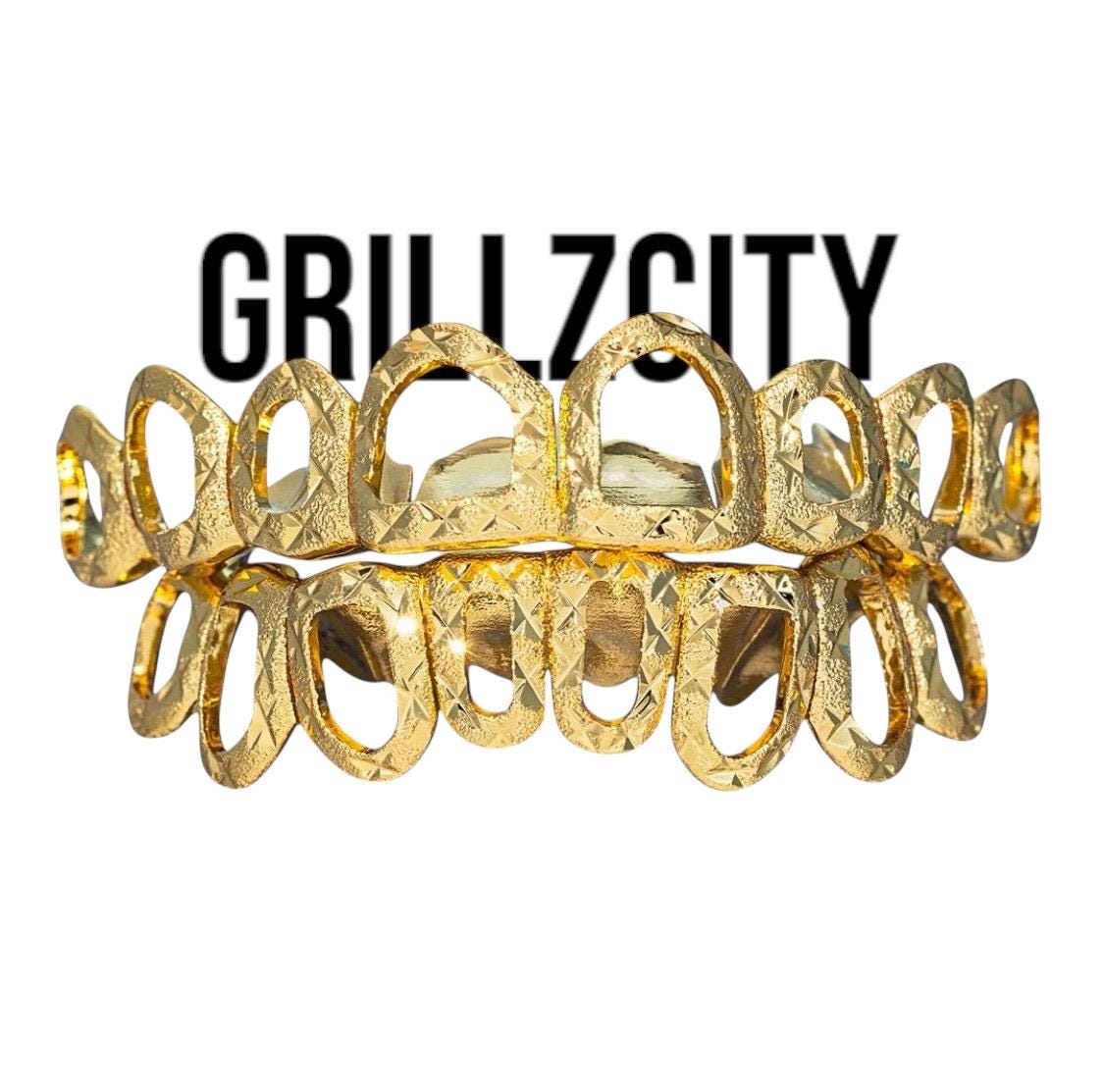 Custom-handmade  White / Yellow  Gold & Silver Custom Grillz Open face Diamond dust cut with FREE MOLD KIT and Free Shipping  - Grillzcity - GrillzCity 
